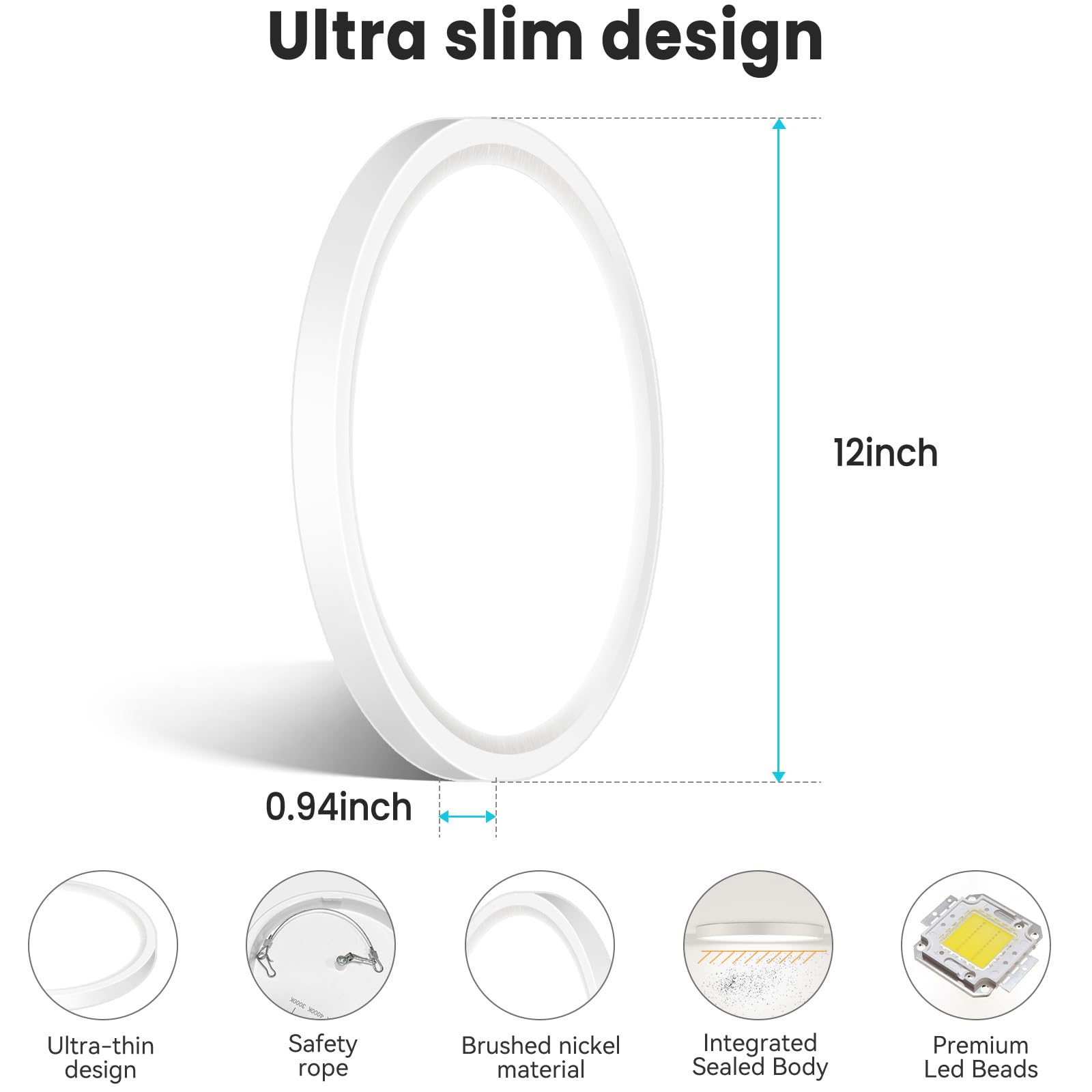 Libtit 12 Inch Flush Mount Led Ceiling Light Fixture, 3000K 4000K 6500K Adjustable, 28W 3200Lm White Round Lighting Fixtures For