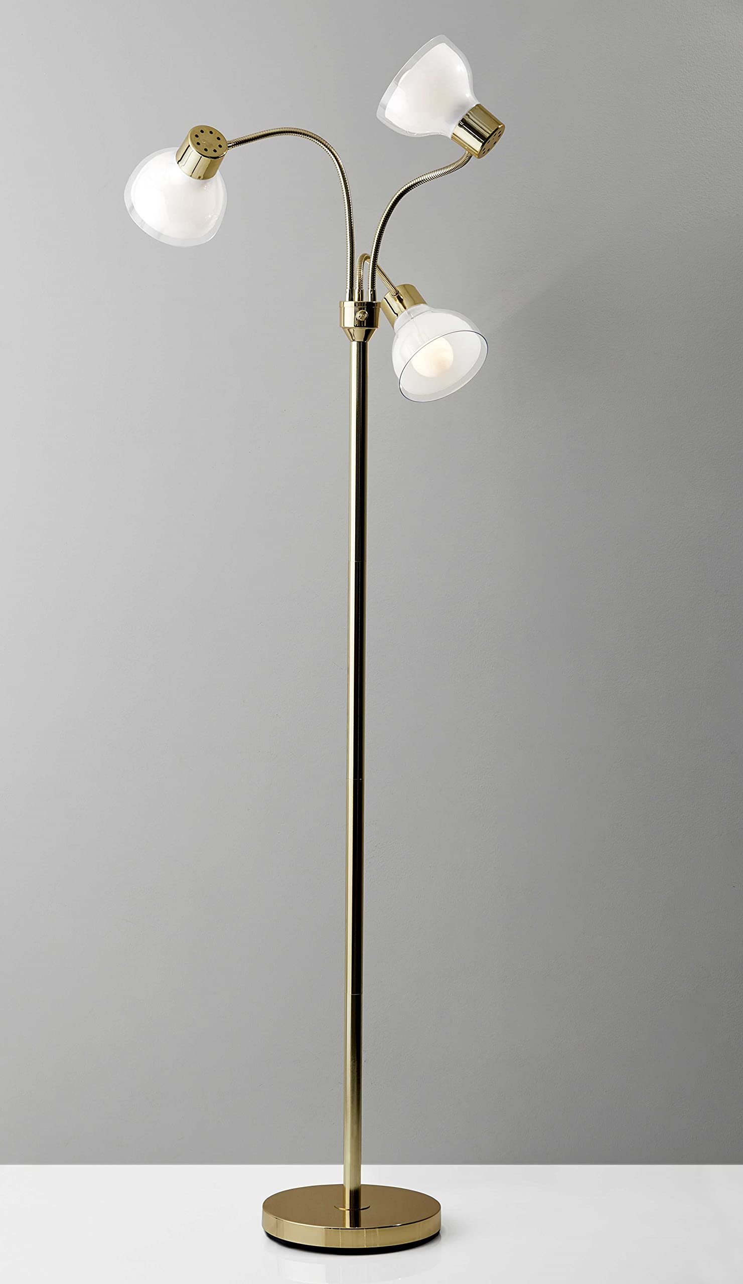 HomeRoots 3-Arm Floor Lamp, Gold Metal, 30in W x 30in D x 69in H
