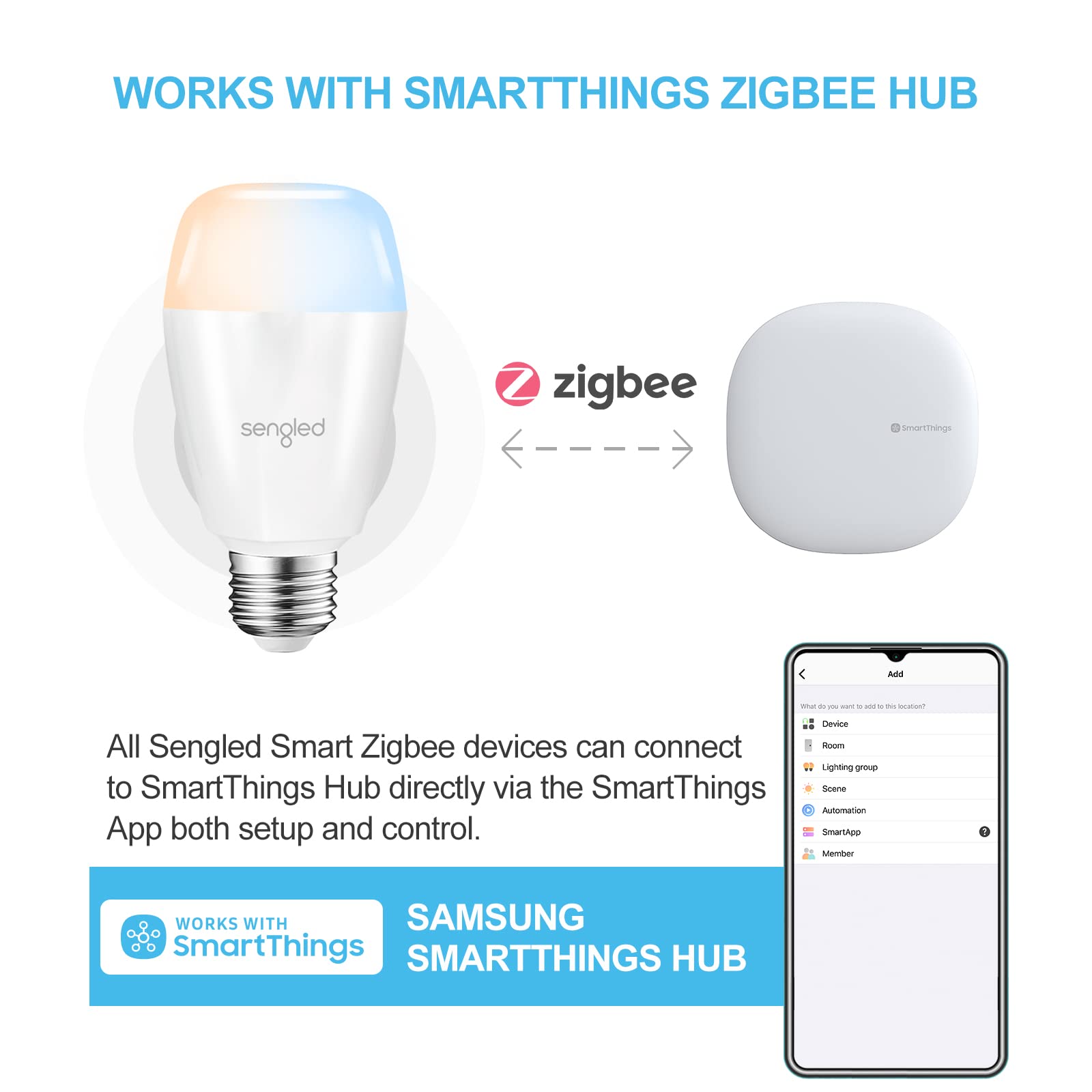 Sengled Zigbee Smart Bulbs, Tunable White 2700K~6500K, Hub Required, Dimmable Via Wall Switch, Works With Smartthings And Echo P