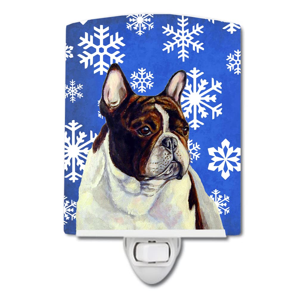 Carolines Treasures Ceramic Night Light, French Bulldog, 6x4x3in, UL-Certified, Holiday Snowflakes, Ideal for Bedroom, Bathroom, Nursery