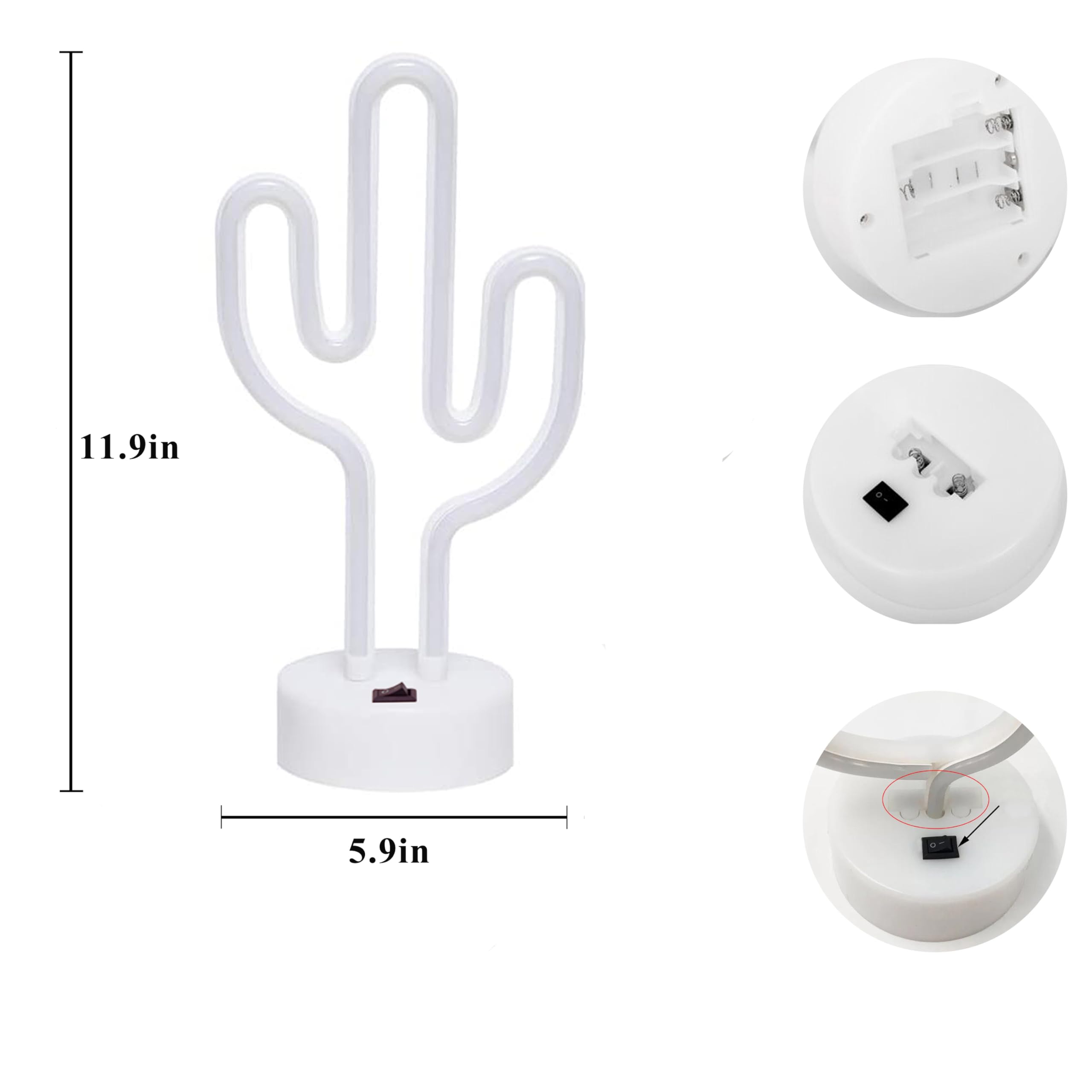 LoveNite Neon Indoor Night Light - Battery Operated LED Cactus Sign - Green Decorative Light for Room and Party Decorations