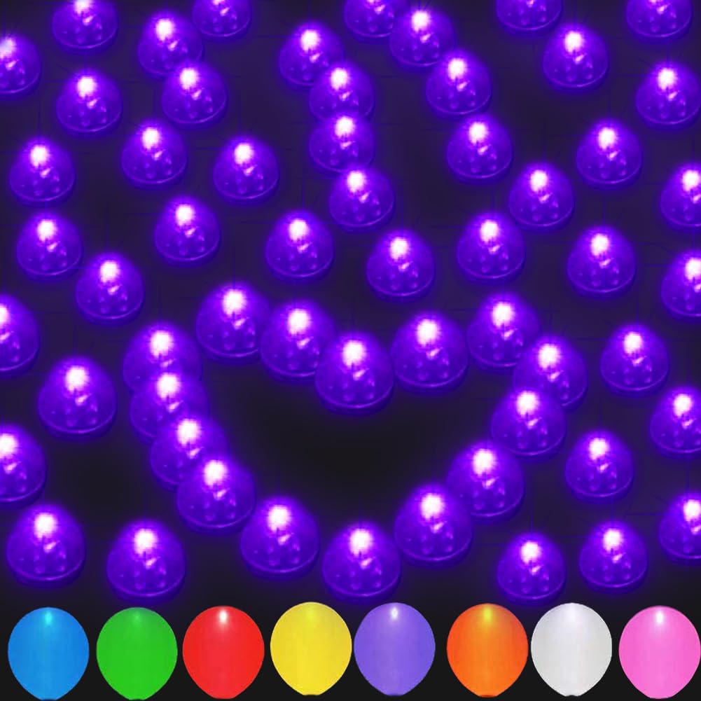 JJGoo LED Balloon Lights, Waterproof Mini Round Balls, 100pcs, Purple, Long Standby Time for Party and Decoration