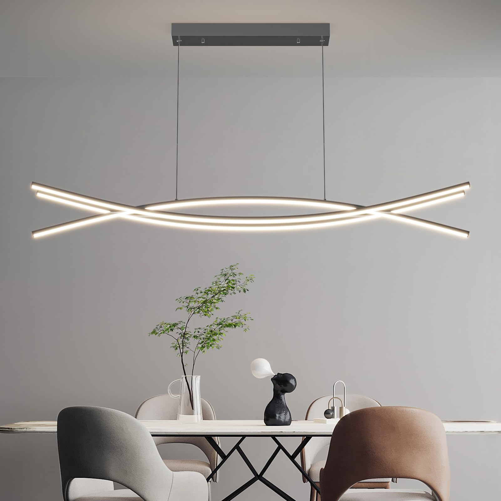 Modern Ceiling Chandelier Light, 39In Pendant Light Fixtures With Remote Control 3000K-6500K Adjustable Color Temperature, Aluminum Island Lighting Lamp For Dining Room, Living Room, Island