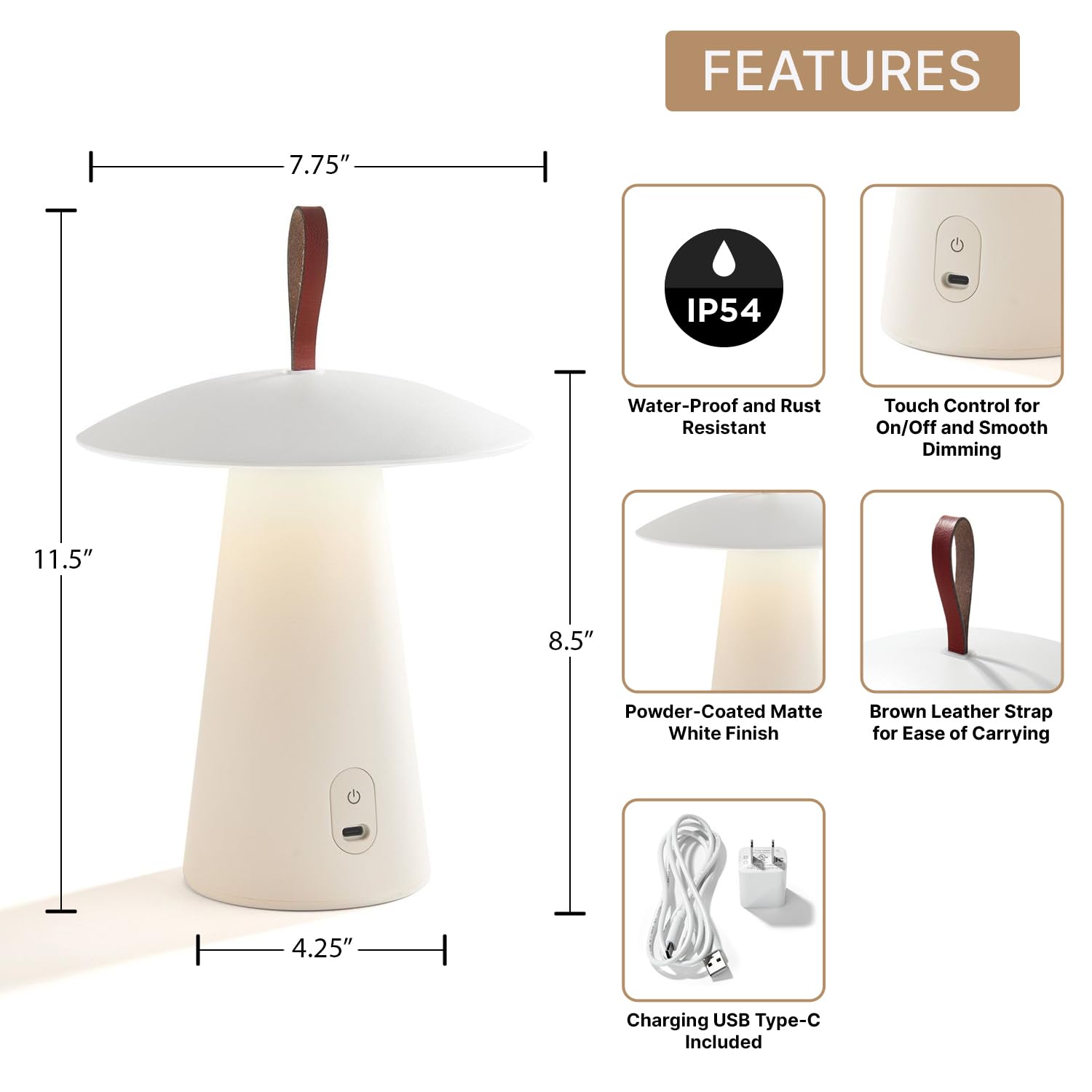 Lamplust Cordless Rechargeable Table Lamps, 12 Inch, Matte White, Dimmable Table Lamp With Usb Port, Touch Control, Weatherproof, Battery Operated Table Lamps For Living Room, Mid Century Modern Lamp