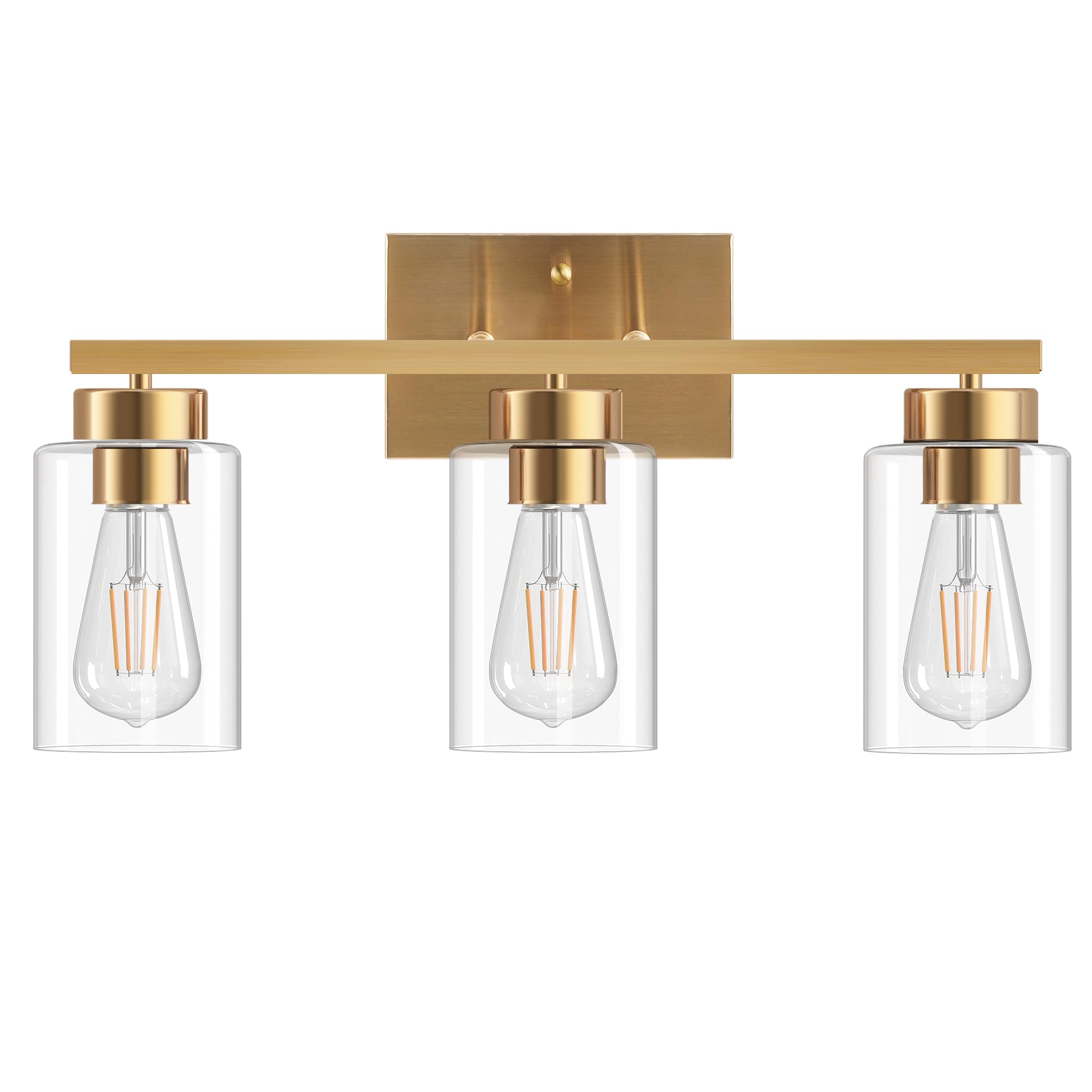 Partphoner 3-Light Bathroom Light Fixtures  Brushed Gold Vanity Light With Clear Glass Shade  Modern Wall Sconce For Mirror Bedroom Living Room Hallway Lighting