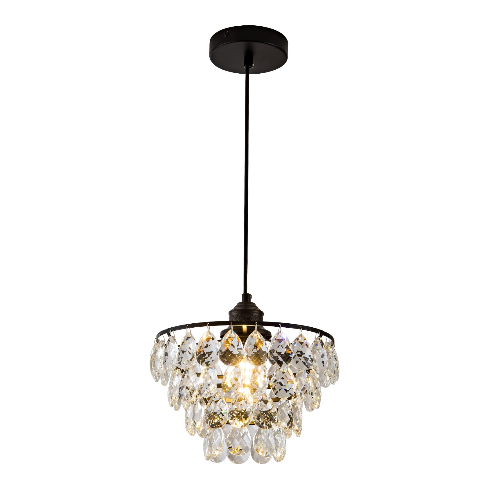 Modern Crystal Chandelier Light Fixtures, Mini Crystal Chandelier Ceiling Light Small, Raindrop Pendant Lighting, Black Ceiling