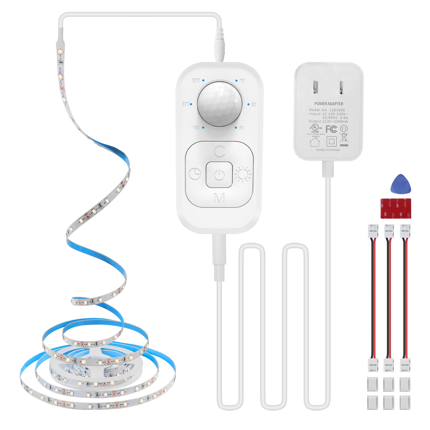 Speycer Motion Sensor Under Cabinet Lights - LED Strip with Power Adapter, Dimmer, Timer - 9.84ft, Warm White