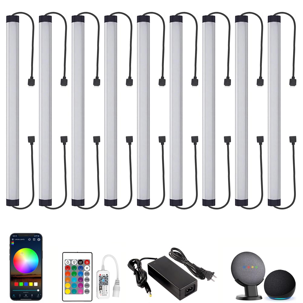 LAIFUNI RGB Under Cabinet Lights, 9 Pack 12 Inch LED Light Bar, Multicolor, Dimmable, Compatible with Alexa, Google Home, Kitche