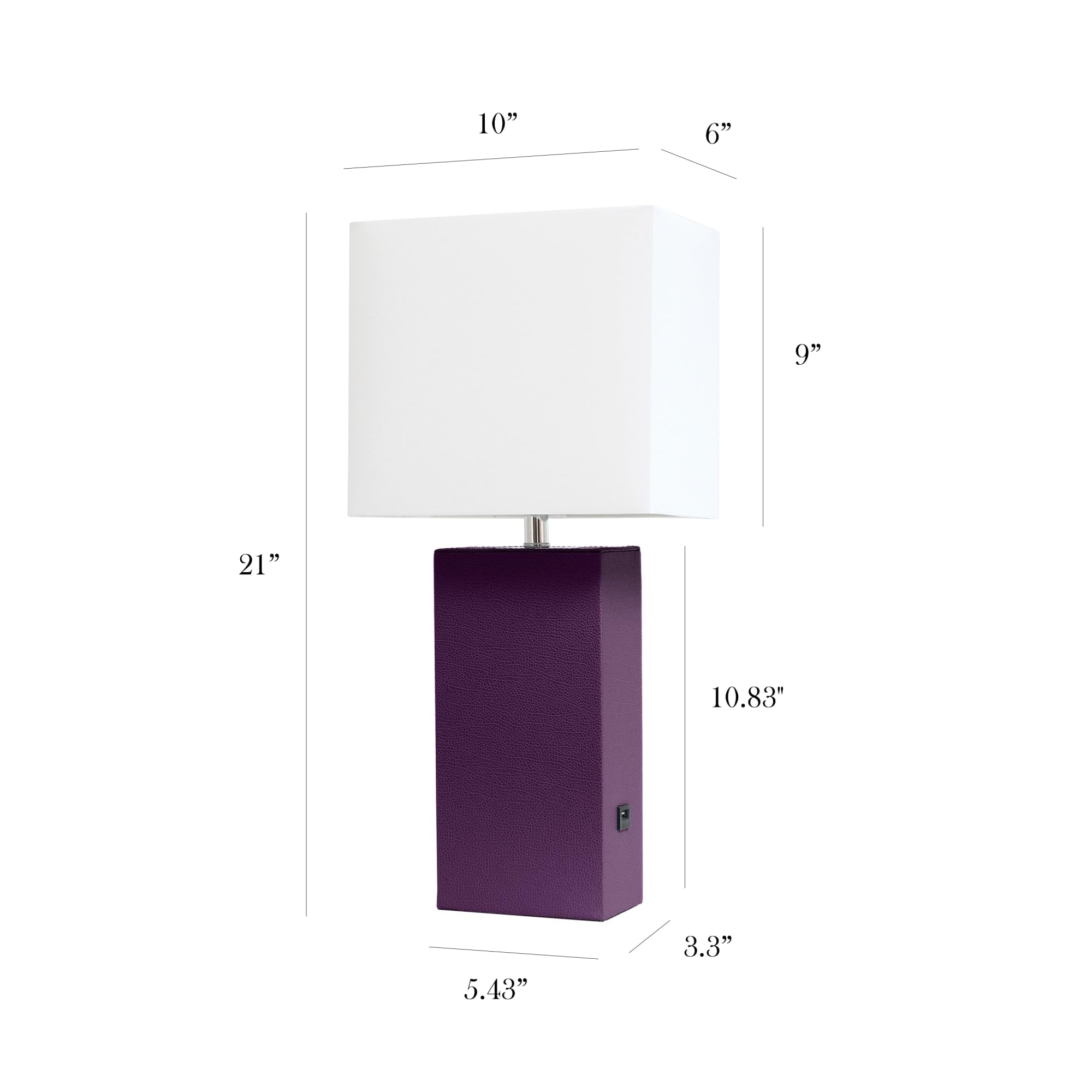Elegant Designs Lt1053-Egp Modern Leather Usb And White Fabric Shade Table Lamp, Eggplant - (Pack Of 1)