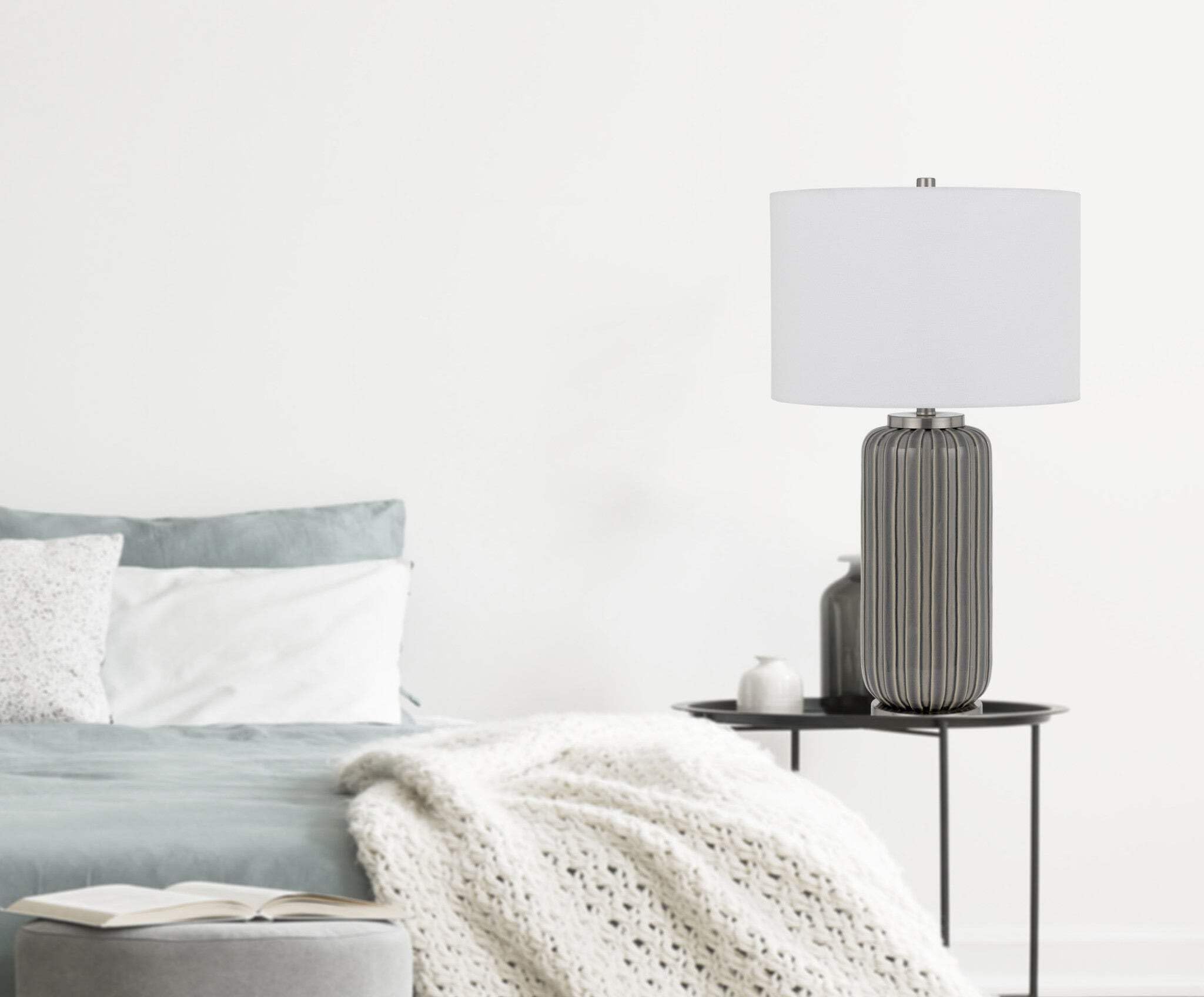 Homeroots 29 In. Taupe Metal Table Lamp With White Drum Shade - Model 524729