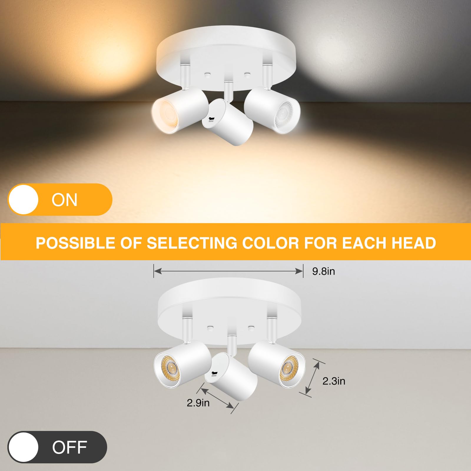 VANoopee LED Ceiling Spot Light 3 Light Adjustable Matte White Fixture Model ITLK5CCT3HW for Kitchen Hallway