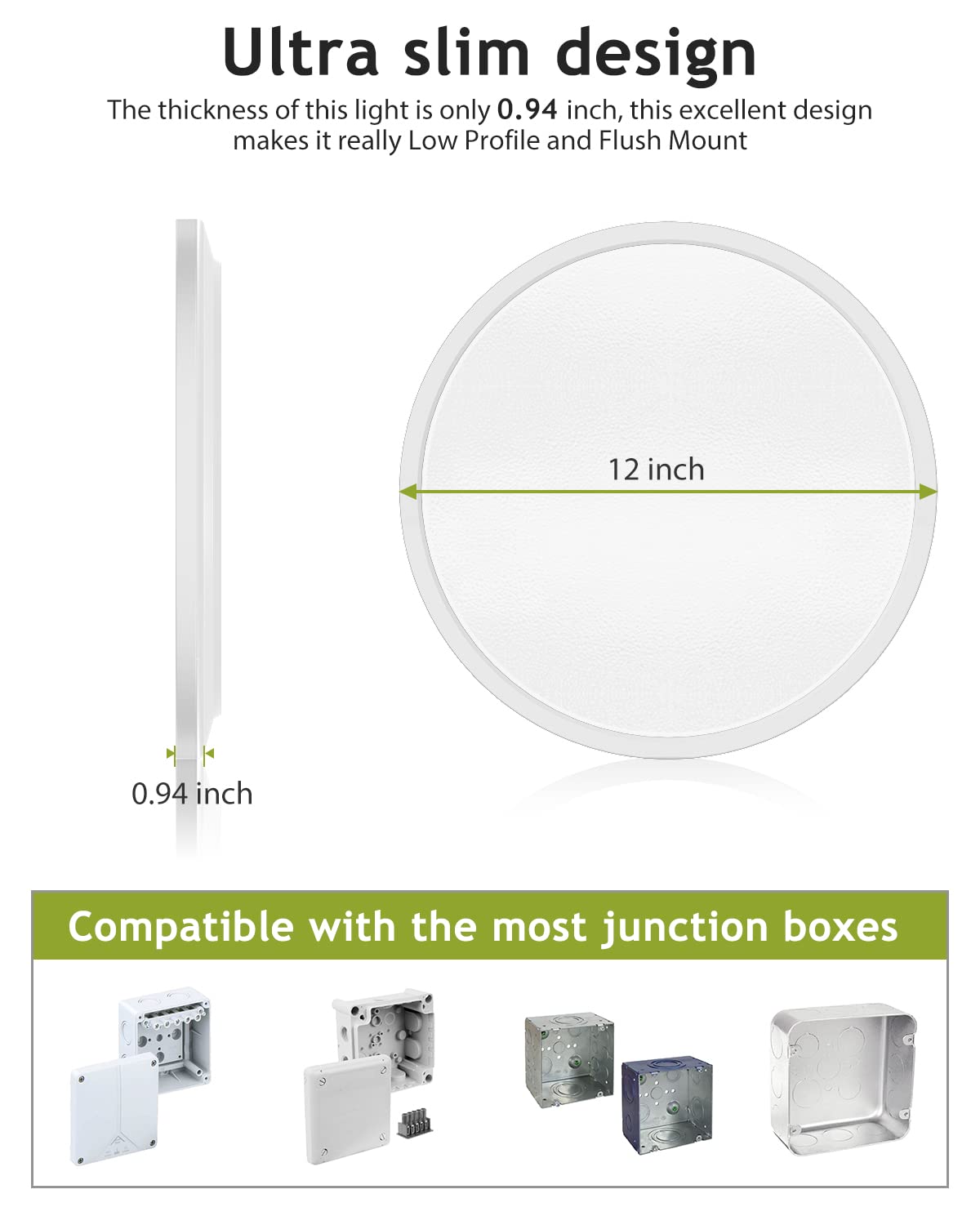 6Pack Flush Mount Led Ceiling Light Fixture White, 12Inch 28Watt, Dimmable & 3000K-4500K-6000K 3 Color Selectable Ceiling Lamp 3