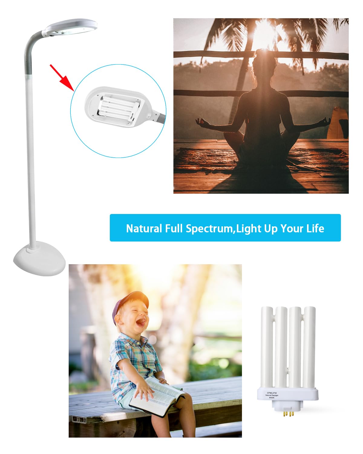 Valoisa CFML27VLX Natural Daylight Spectrum Fluorescent Light Bulb, 6500K, Glass, 1 Pack, Nature Bright