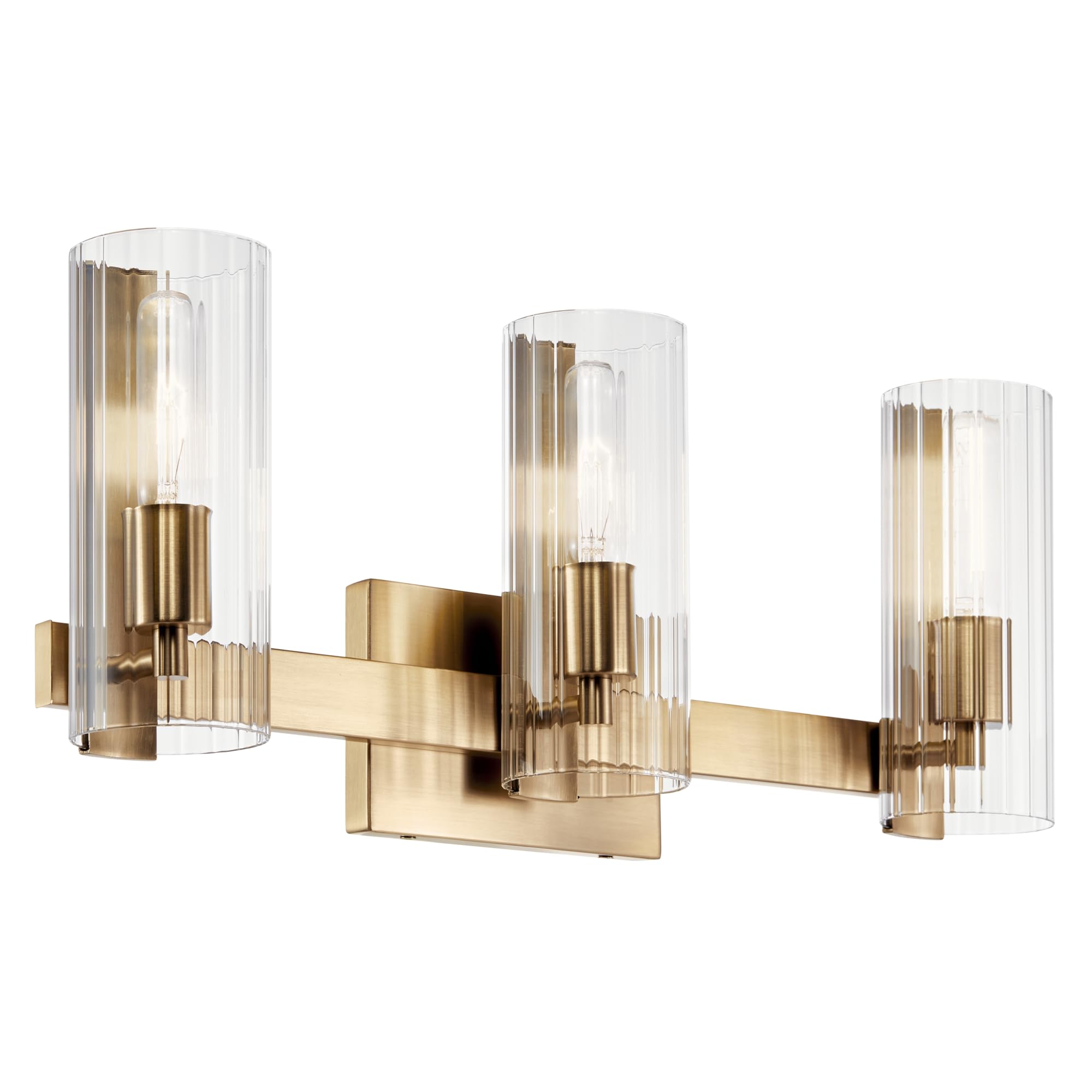 Kichler Jemsa 3 Light Vanity, Modern Light With Clear Fluted Glass In Champagne Bronze For Bathroom Or Powder Room (9.75'' X 22.