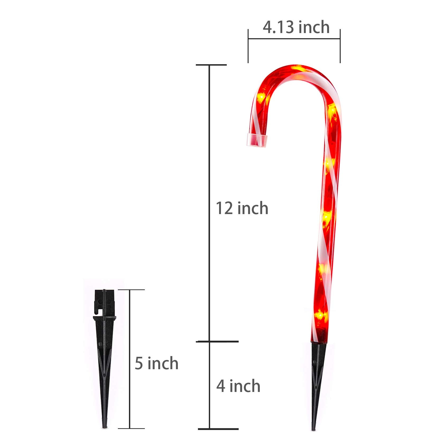 TIGOMOOV Christmas Candy Cane Lights Set of 5, 12in Red-White Plastic Pathway Decorations for Outdoor Holiday Lighting