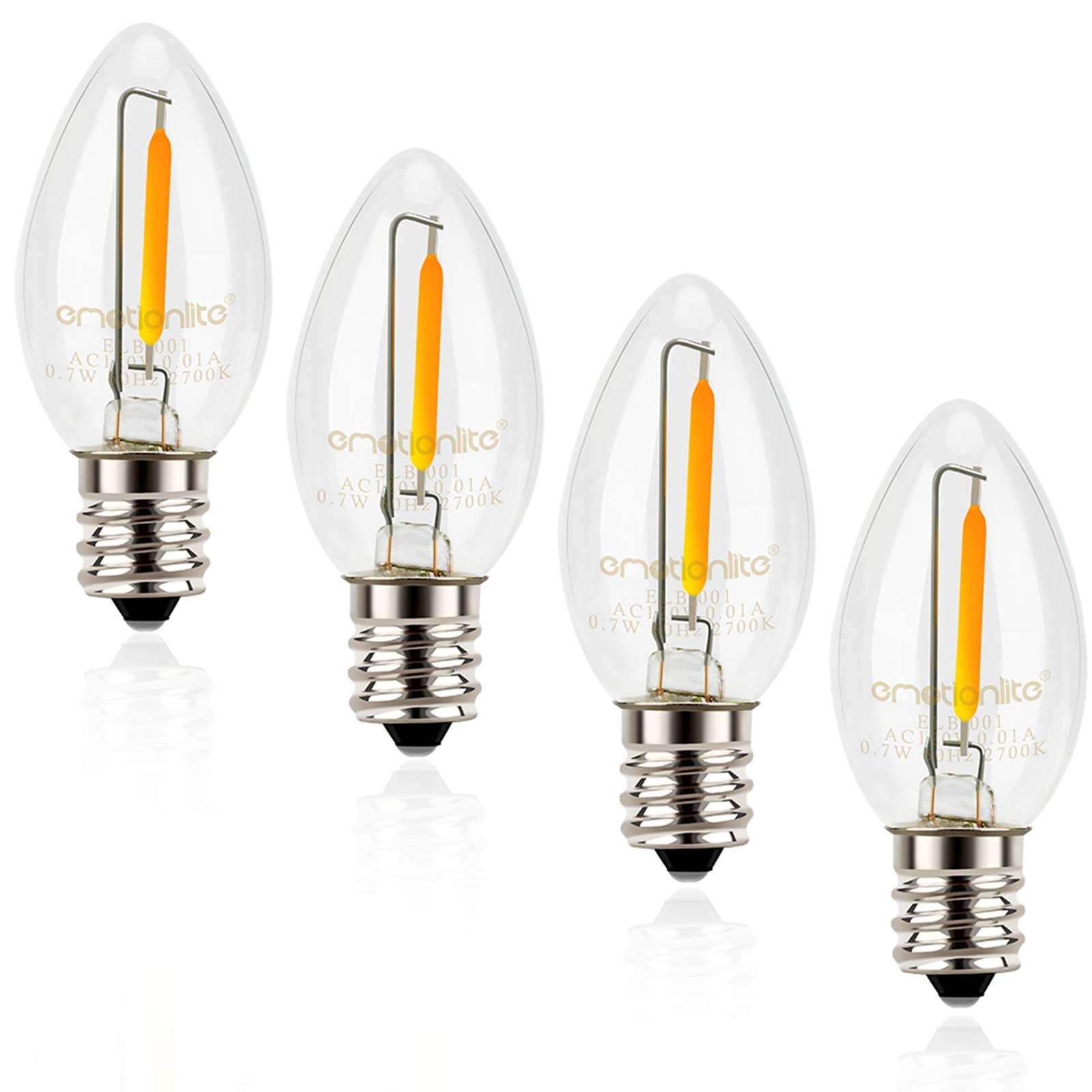 Emotionlite Night Light Bulbs, C7 Candelabra Led Light Bulbs, E12 Chandelier Base, 4W 5W 6W 7W Incandescent Equivalent, Warm Whi