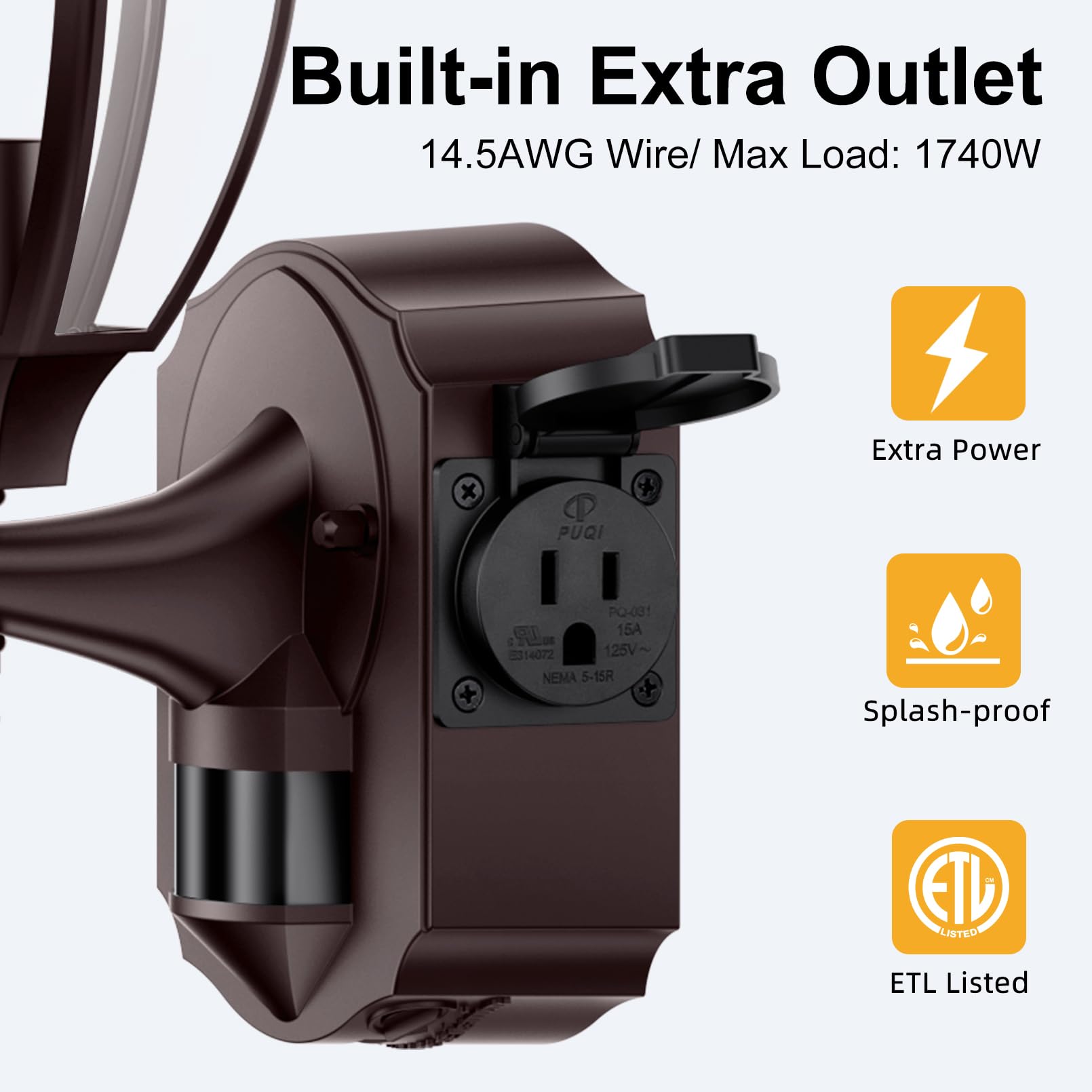 OYKYOHEI Porch Lights 2 Pack, Motion Sensor, Dusk to Dawn, Waterproof Aluminum, Bronze Finish