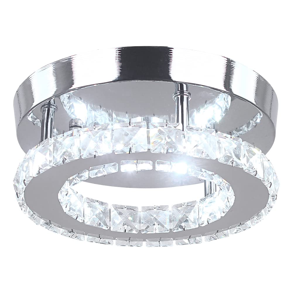 Hopggie Modern Crystal Chandelier Led Flush Mount Pendant Lighting Mini Ceiling Light Fixture For Bathroom Bedroom Hallway Stair