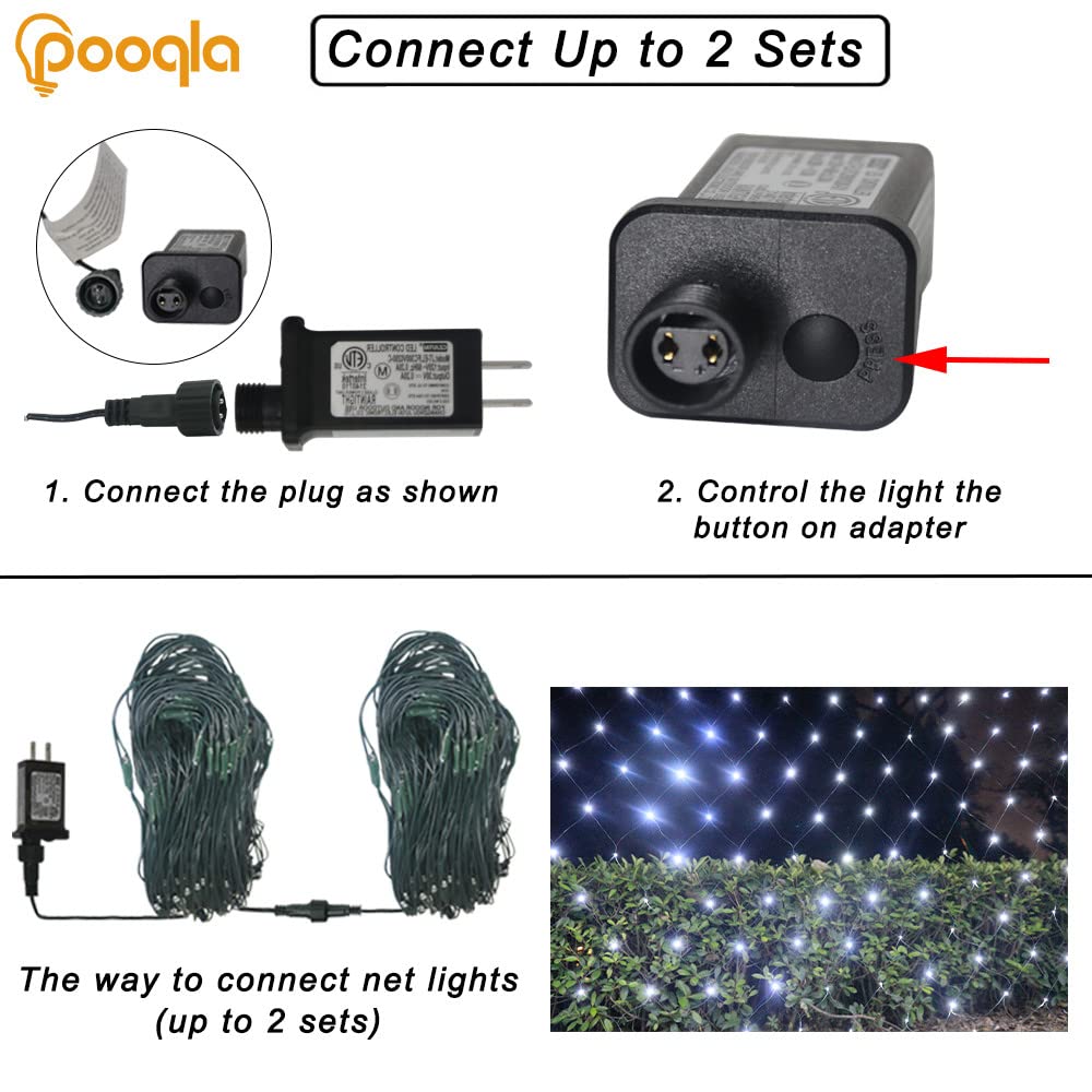Pooqla Cool White LED Net Lights, 360 LEDs, 21 ft x 5 ft, 8 Modes, Connectable for Outdoor Holiday Decor