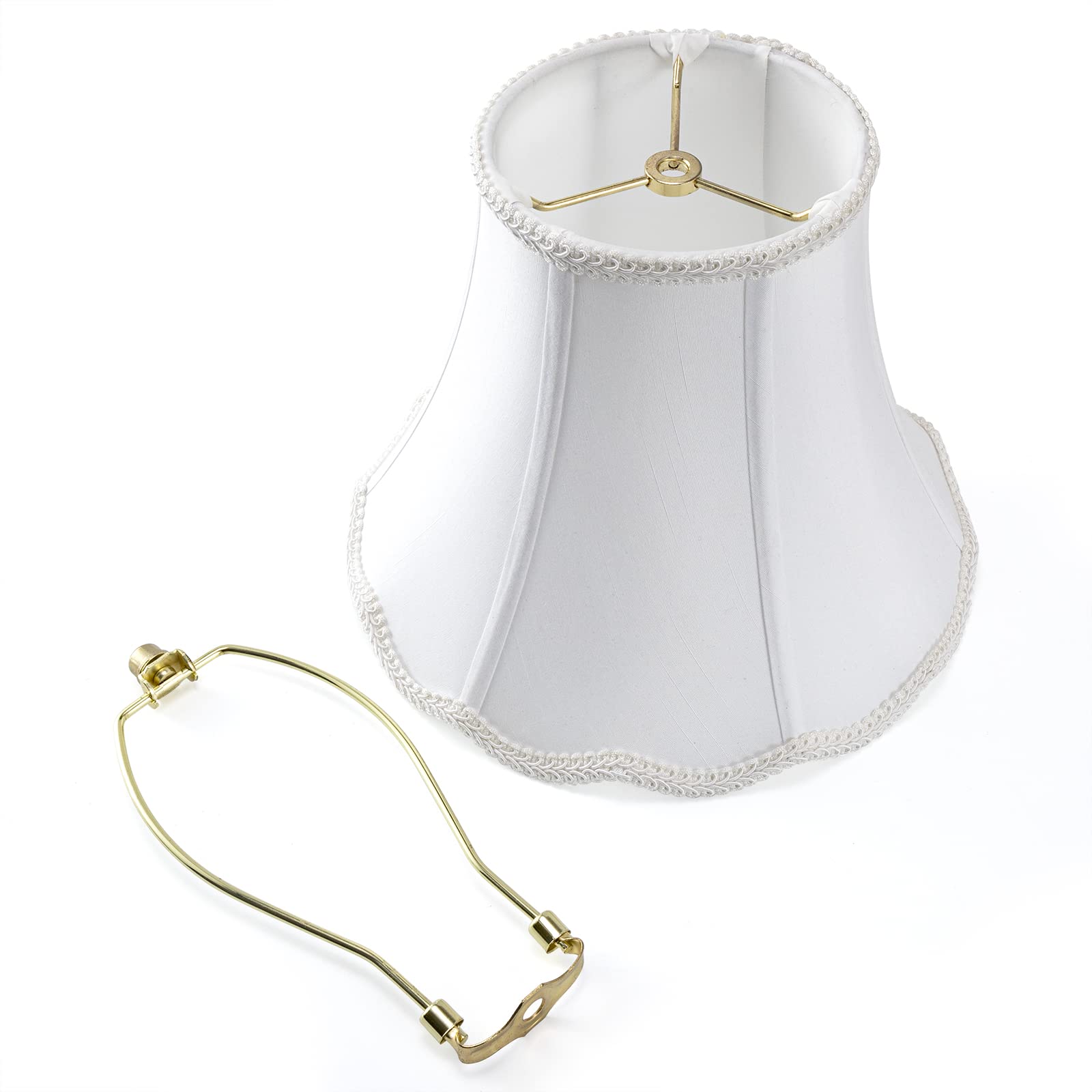 Bell Lamp Shade, Saangseon White Scalloped Lampshade Replacement, 7'' Top X 14'' Bottom X 10.5'' Slant Height X 10'' Vertical Height, Brass Spider