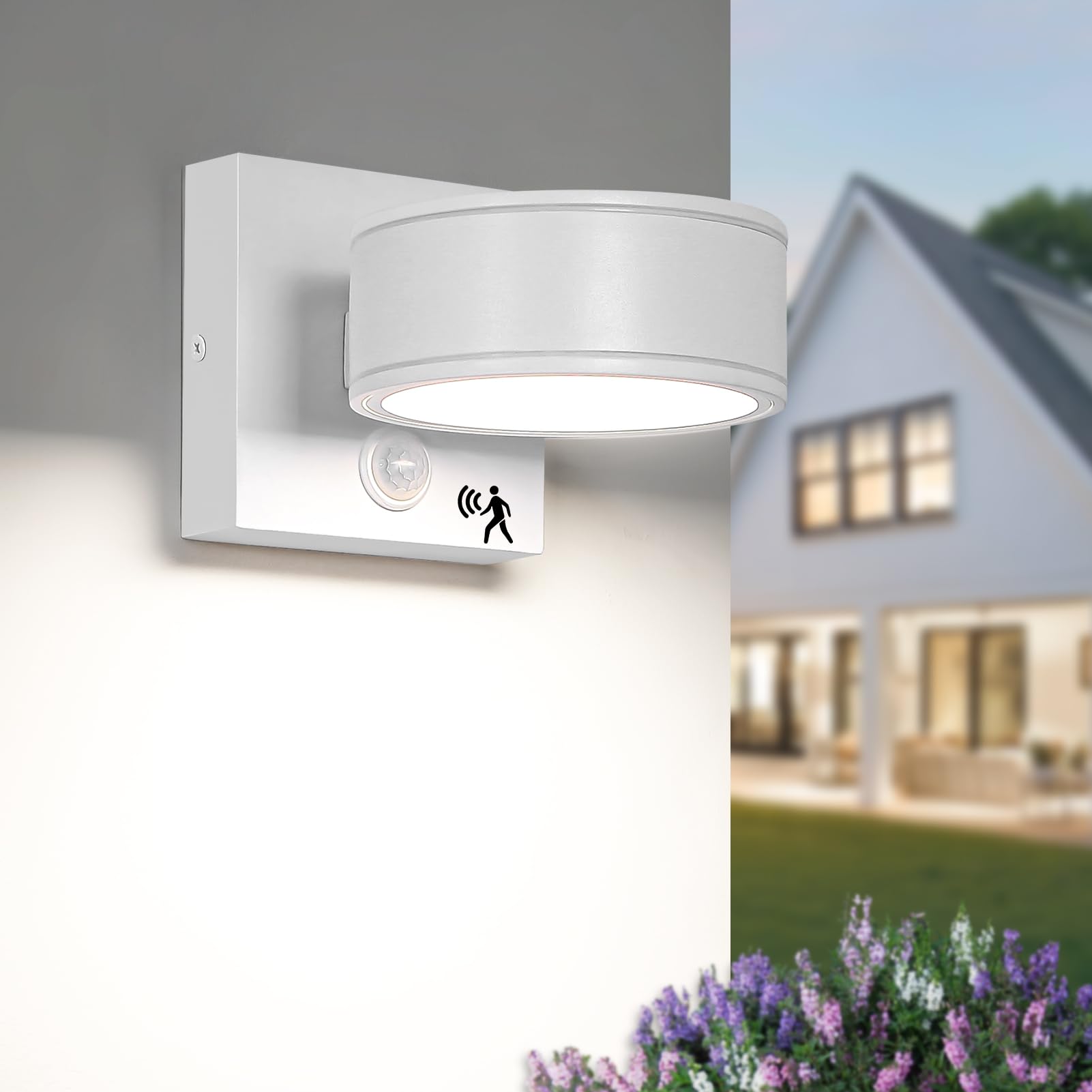 Double century Motion Sensor Outdoor Lights with 3000K/4000K/5000K Adjustable  Aluminum White LED Outdoor Wall Sconce  Modern Outside Exterior Lighting Fixtures for Porch House  Doorway  Garage Front