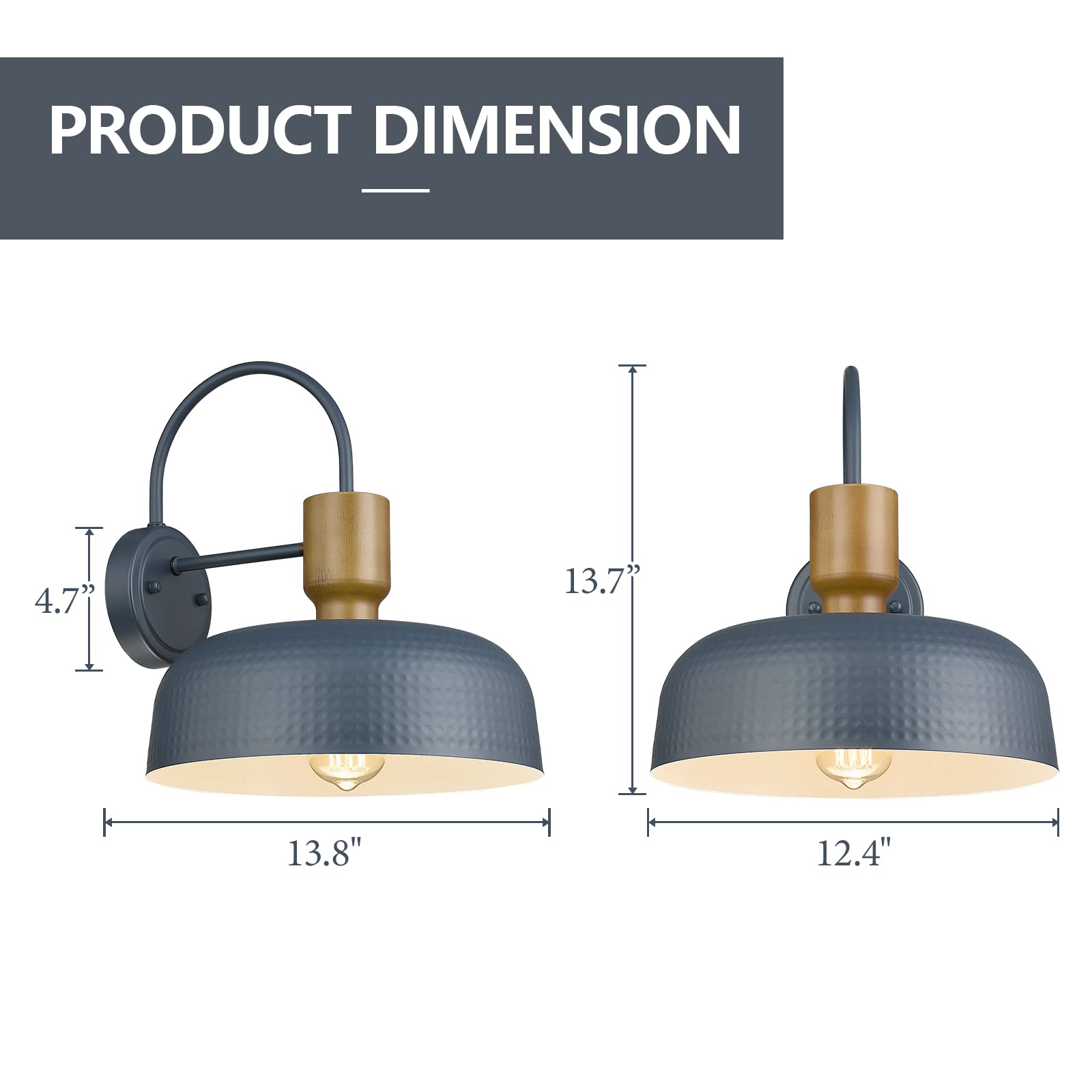 Darkaway Barn Light Fixture - Hammered Metal Shade Wall Sconce, 12.4" Blue, Indoor/Outdoor, Model 6G11B, 1 Pack