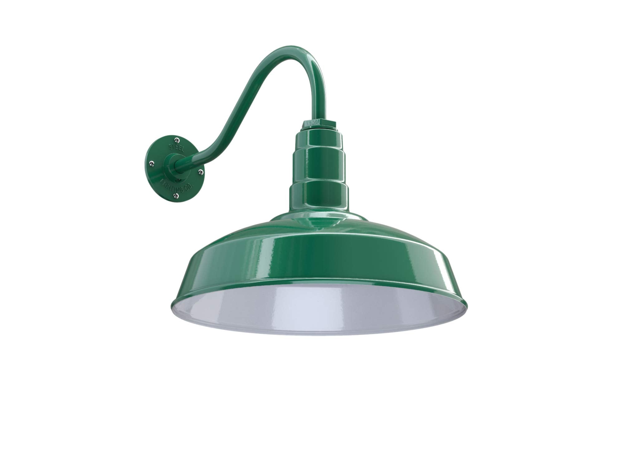 Steel Lighting Co. Gardena Barn Light - Outdoor Wall Mounted, 16in Gooseneck, Dusk to Dawn, Green/White, Made in America
