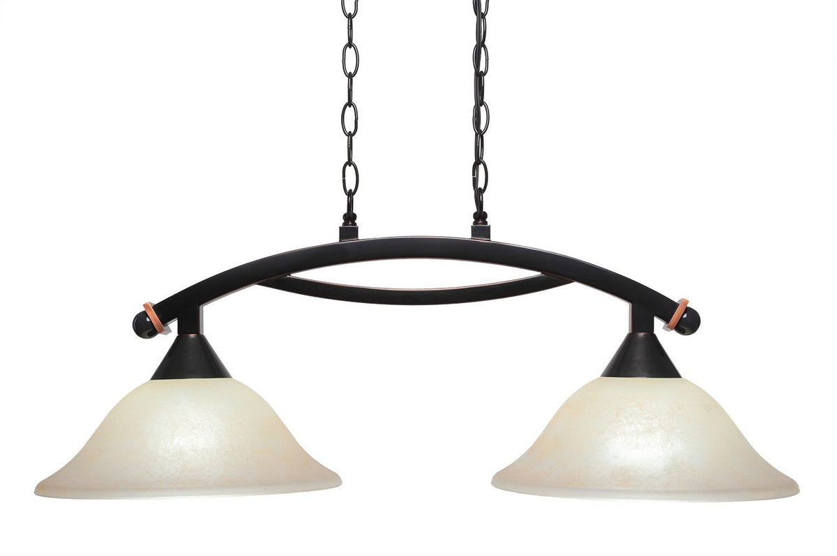Toltec Lighting 872-BC-523 Bow 2 Light Island Light Shown with 12&quot; Amber Marble Glass, Black Copper