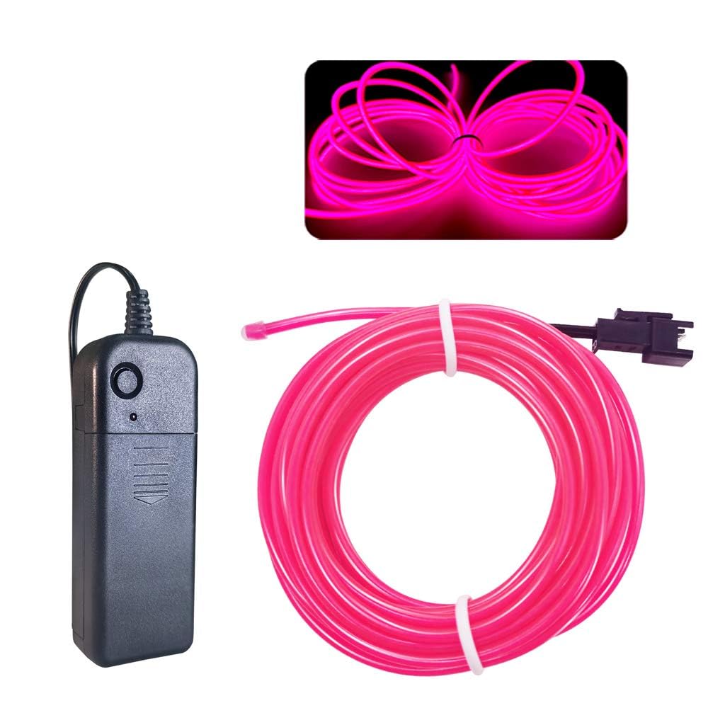 MaxLax EL Wire Neon Lights Strip, 2M Pink Glowing Rope, 360° Cuttable for Parties & DIY Decoration