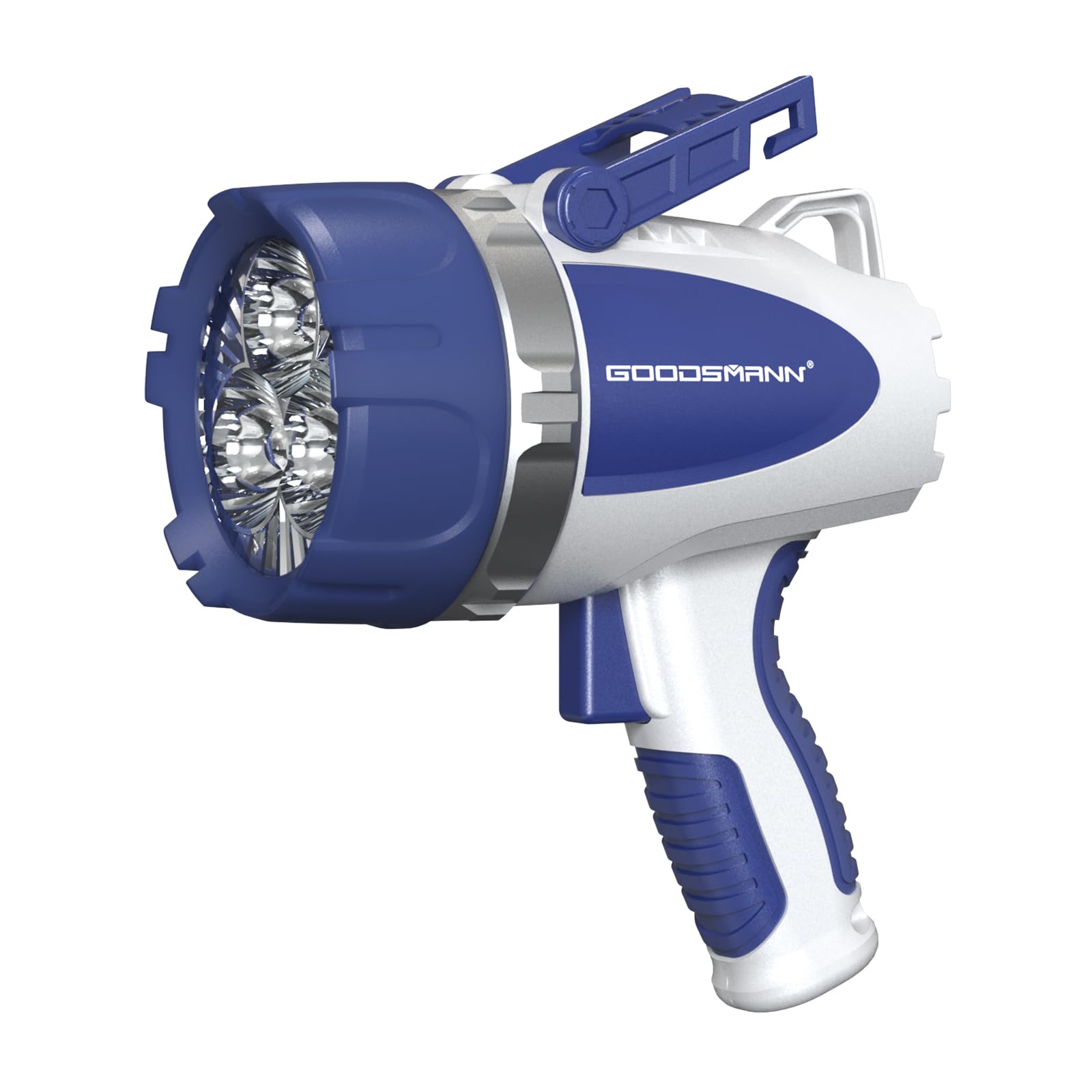 GOODSMANN Rechargeable Spotlight Flashlight 3000 Lumens IP67 Waterproof Blue & White Model 9924-H101-01