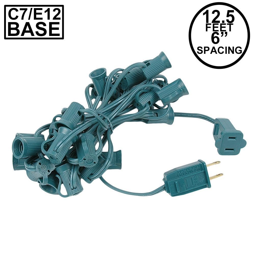 Novelty Lights C7 Outdoor String Light - 12.5 Green Wire - 25 Sockets - Copper Material - Patio Christmas Lighting