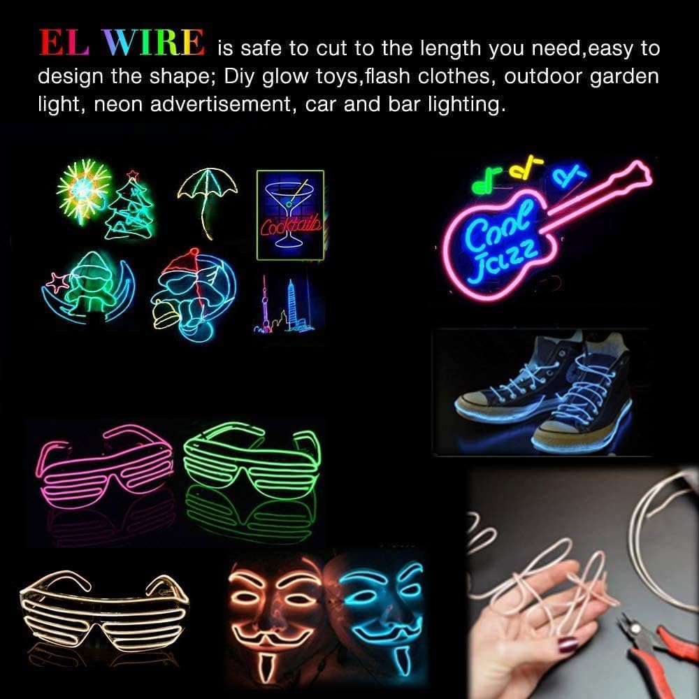 Maxlax El Wire Red, 2M Portable Battery Pack Neon Lights Strip 360° Cuttable Glowing Rope Lights For Parties, Halloween, Diy Decoration