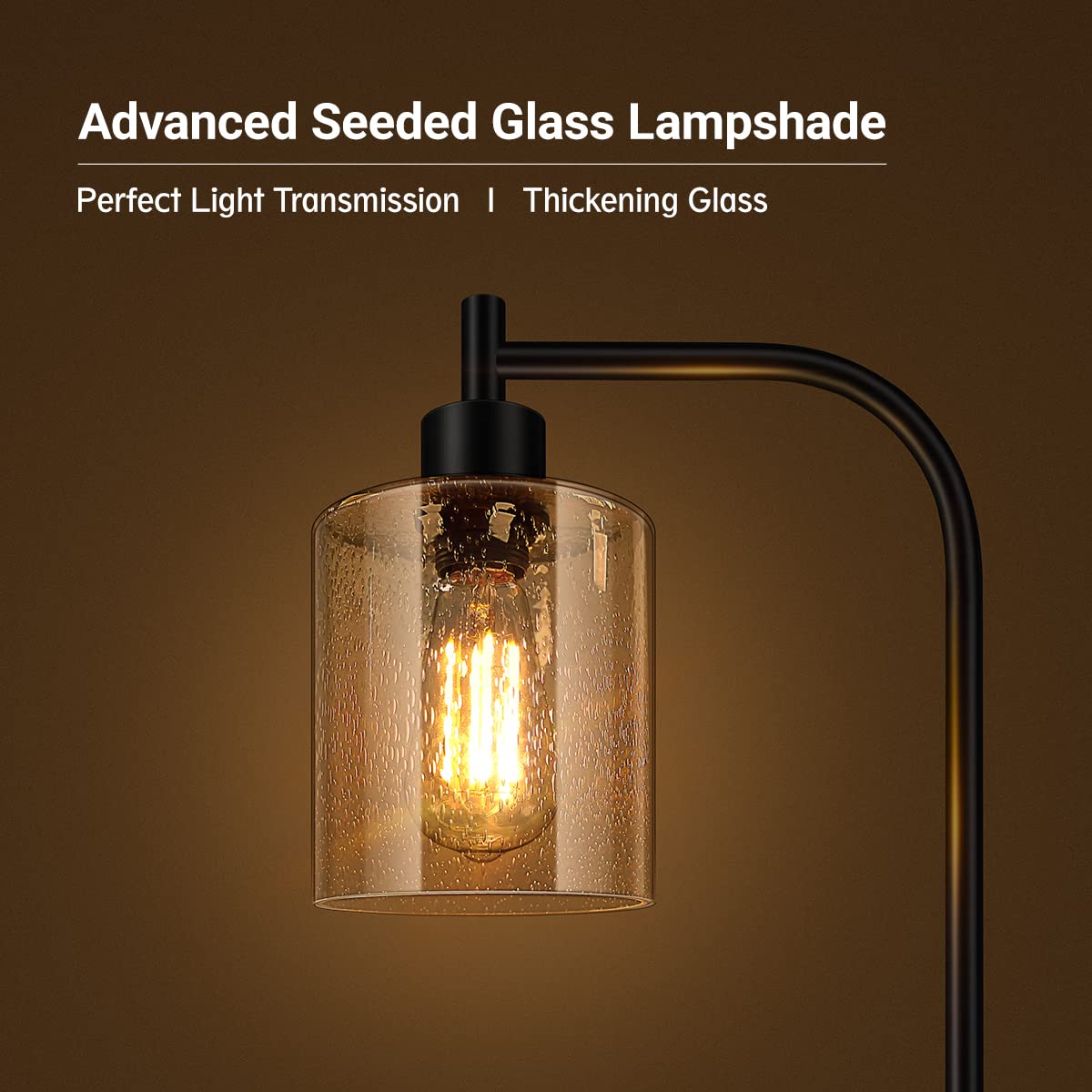 Boostarea Modern Floor Lamp With Seeded Glass Shade, 65 Inches Tall, Energy Efficient, Led Bulb Included, Easy Assembly And Use