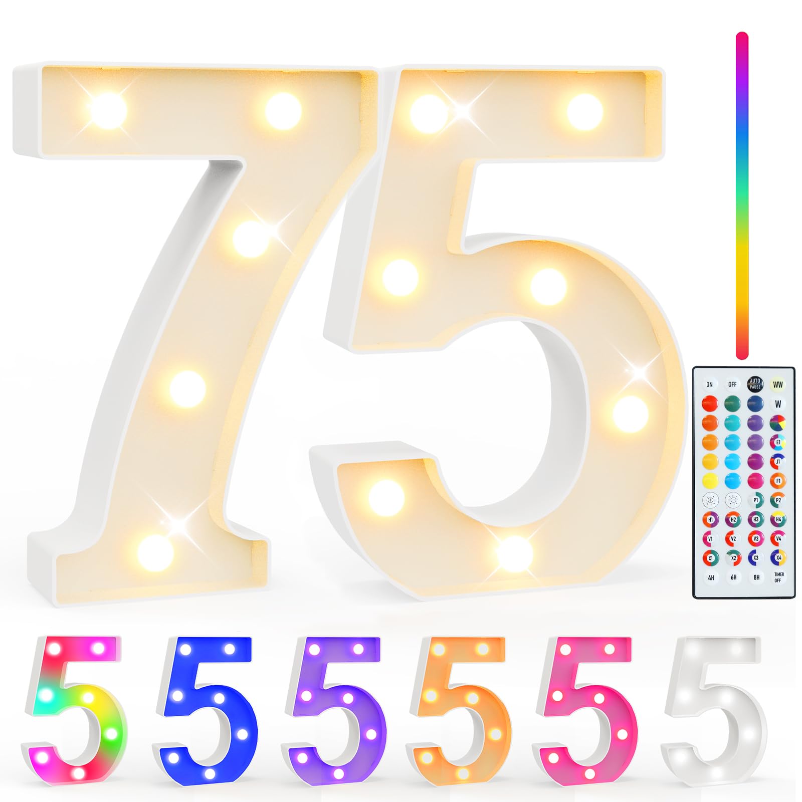 Pooqla 75Th Birthday Decorations For Her Him  35 Colors Led Light Up Numbers With Remote  Multicolor Marquee Numbers 75 Sign For Party Backdrop 75Th Birthday Gift  Lighted Number 75