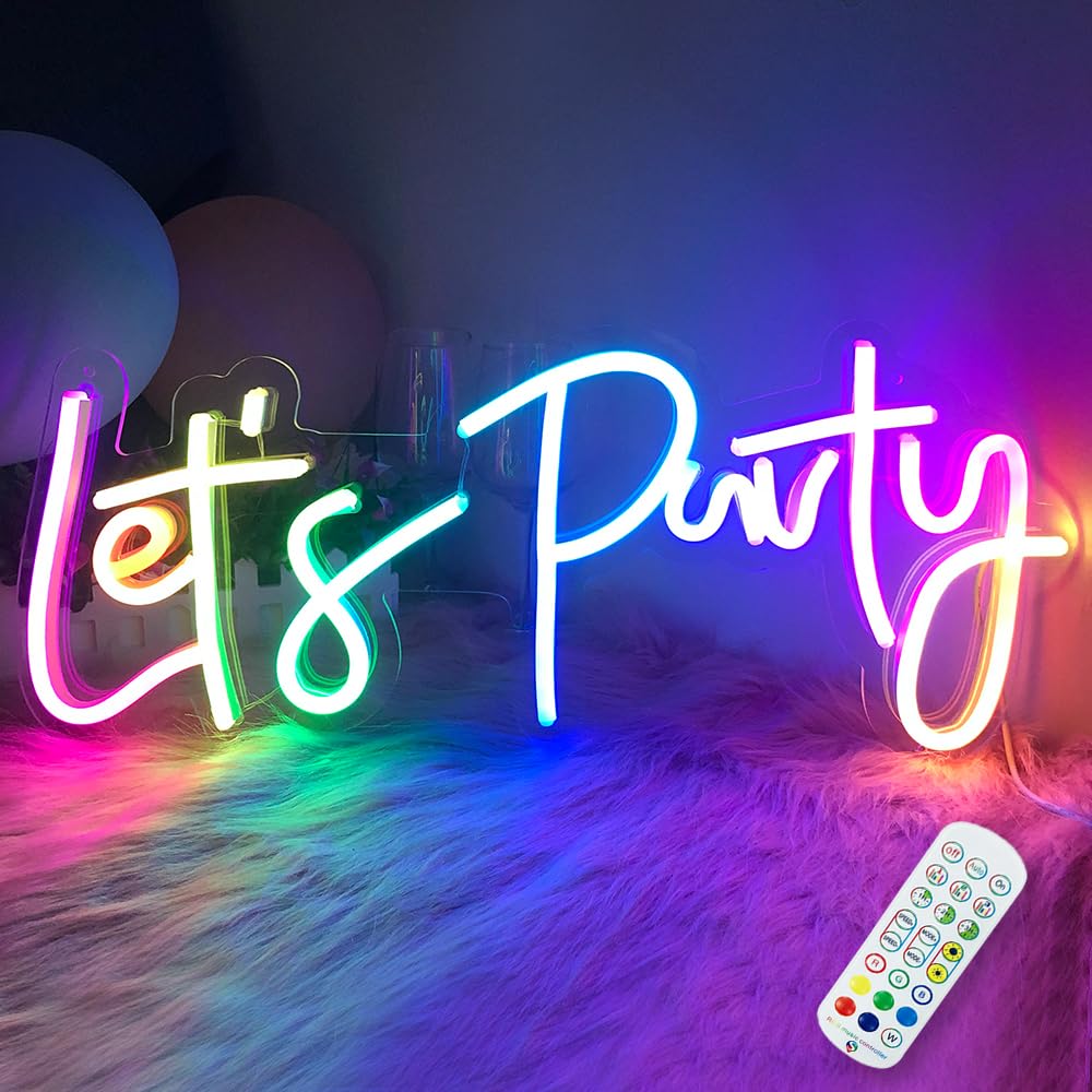 jXIN Neon Wall Sign, Color Changing LED, Remote & Music Sync, 23inx10in, Lets Party Decor
