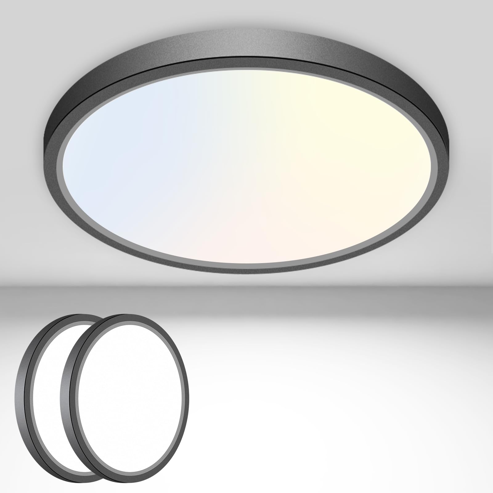 2PACK Flush Mount LED Ceiling Light Fixture - Black  6.5Inch 12Watt  Dimmable & 3000K-4000K-6500K 3 Color Selectable Ceiling Lamp - 1200LM Low Profile Light for Kitchen  Bedroom  Hallway  Porch