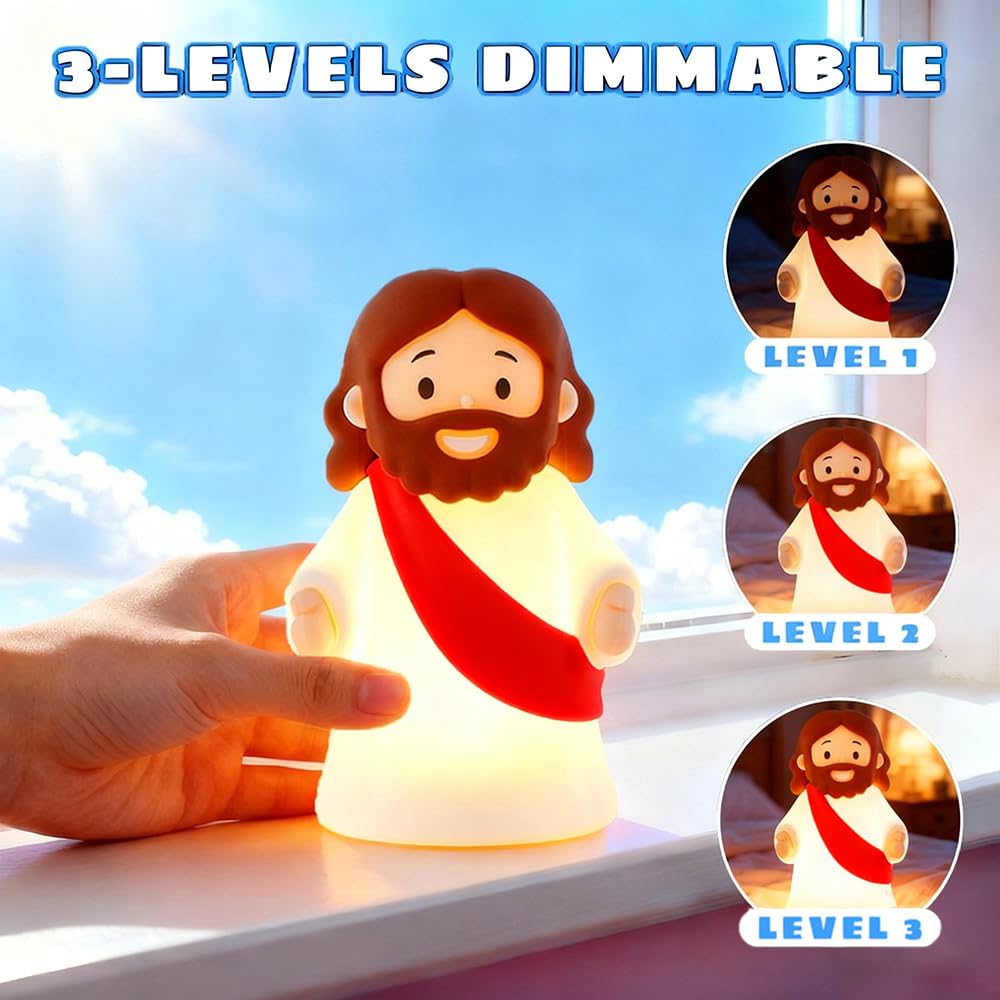 Kangten Chen Jesus Night Light Rechargeable Bedside Night Light Dimmable Silicone Led Light Ideal For Religious Gatherings  Gifts For Sunday School  Baptism Presents  Easter Egg Decorations (Red)