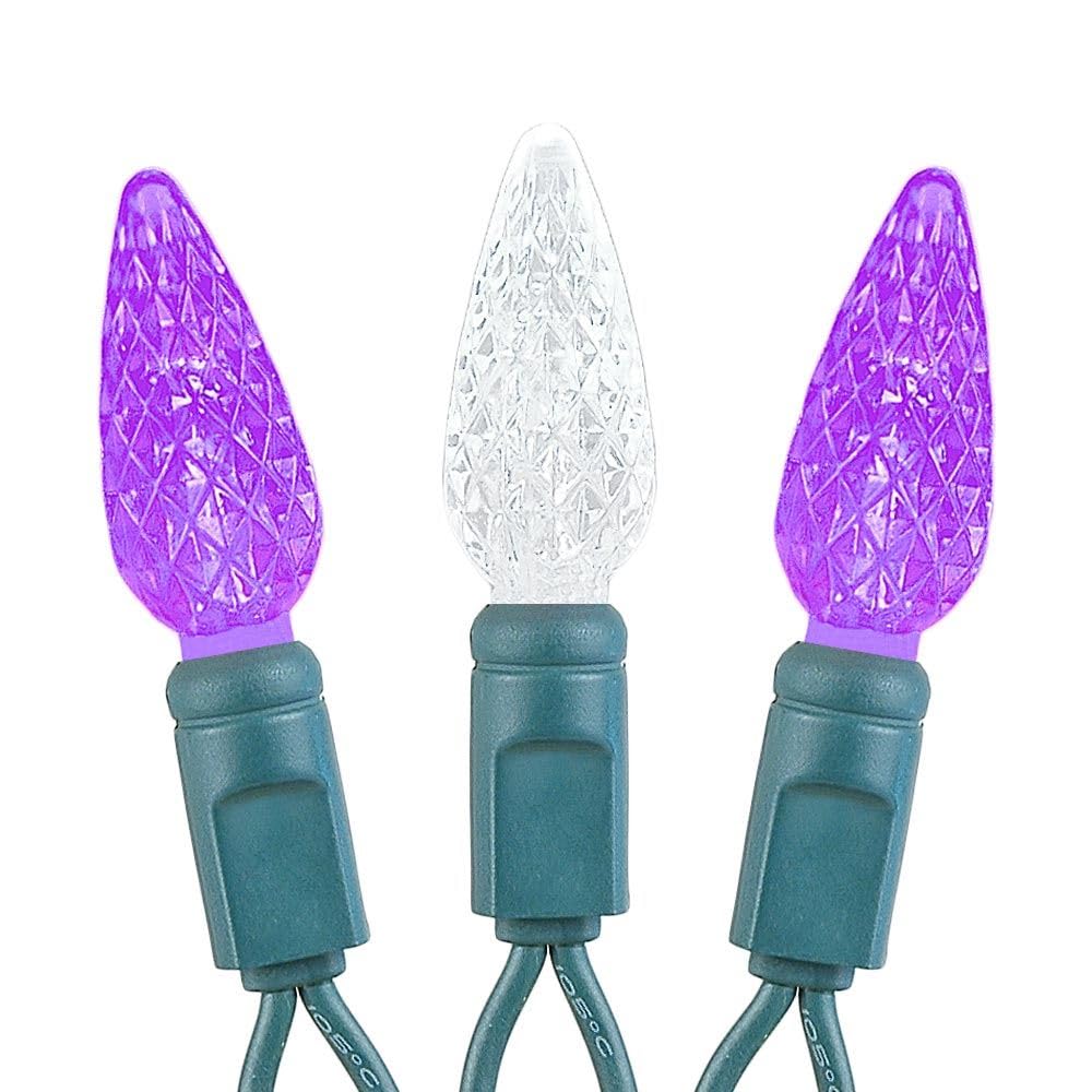 Novelty Lights 24Ft 70 Led C6 Commercial Grade Led String Lights  Tree Decorations. Outdoor & Indoor Usage  Permanent Christmas Lights. Pure White & Purple