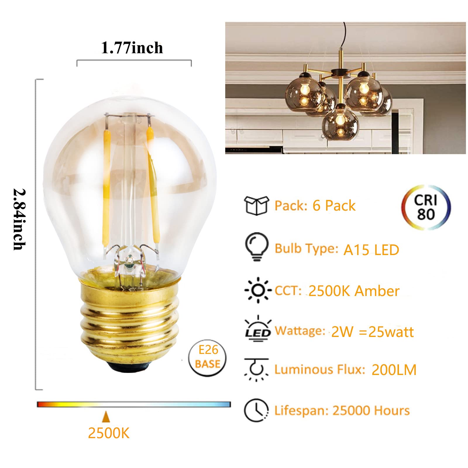Beonllay Vintage Amber Light Bulbs 25 Watt Equivalent Dimmable E26 Led Bulb 2500K Warm Light, 2W Led Globe Edison Decorative Lig