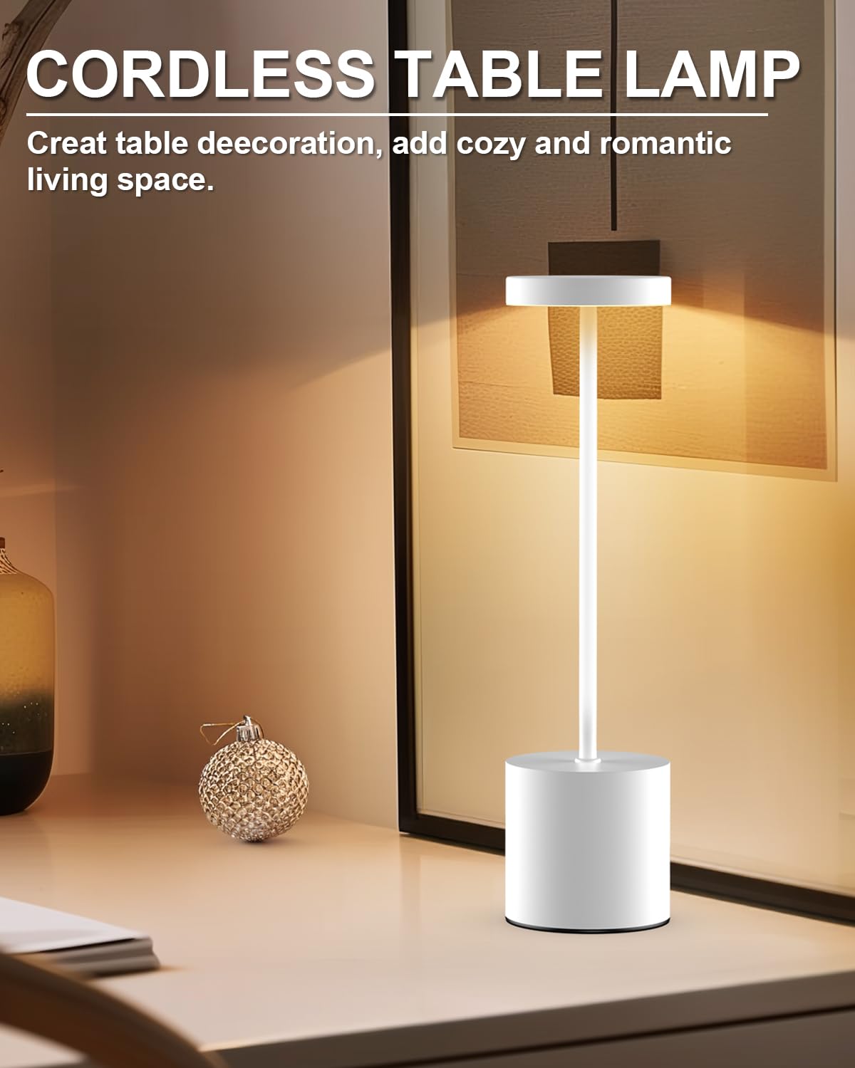 Cordless Table Lamps Rechargeable Set Of 2, Portable Led Desk Lamp, 5000Mah Battery Powered Wireless Table Light - 3 Color Dimma