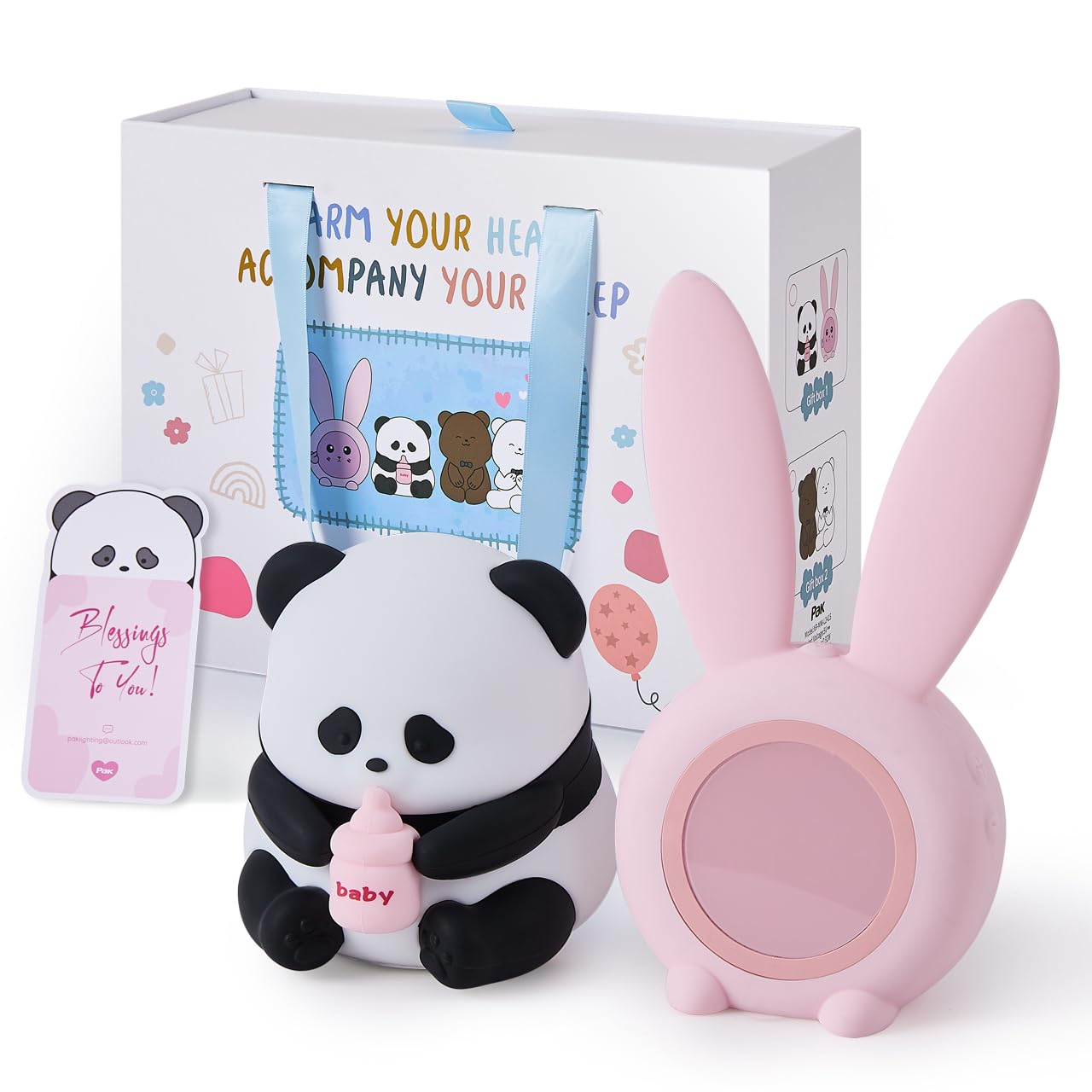 Pak Cute Panda Night Light, Dimmable Touch Control Night Light for Baby, Silicone Squishy Night Lamp, 7 Colors Rechargeable Desk