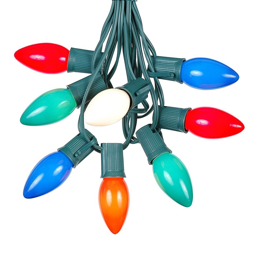 Novelty Lights C9 Multi Ceramic Christmas Lights Set - 25ft, Green Wire, Opaque Bulbs, Indoor/Outdoor, Multicolor