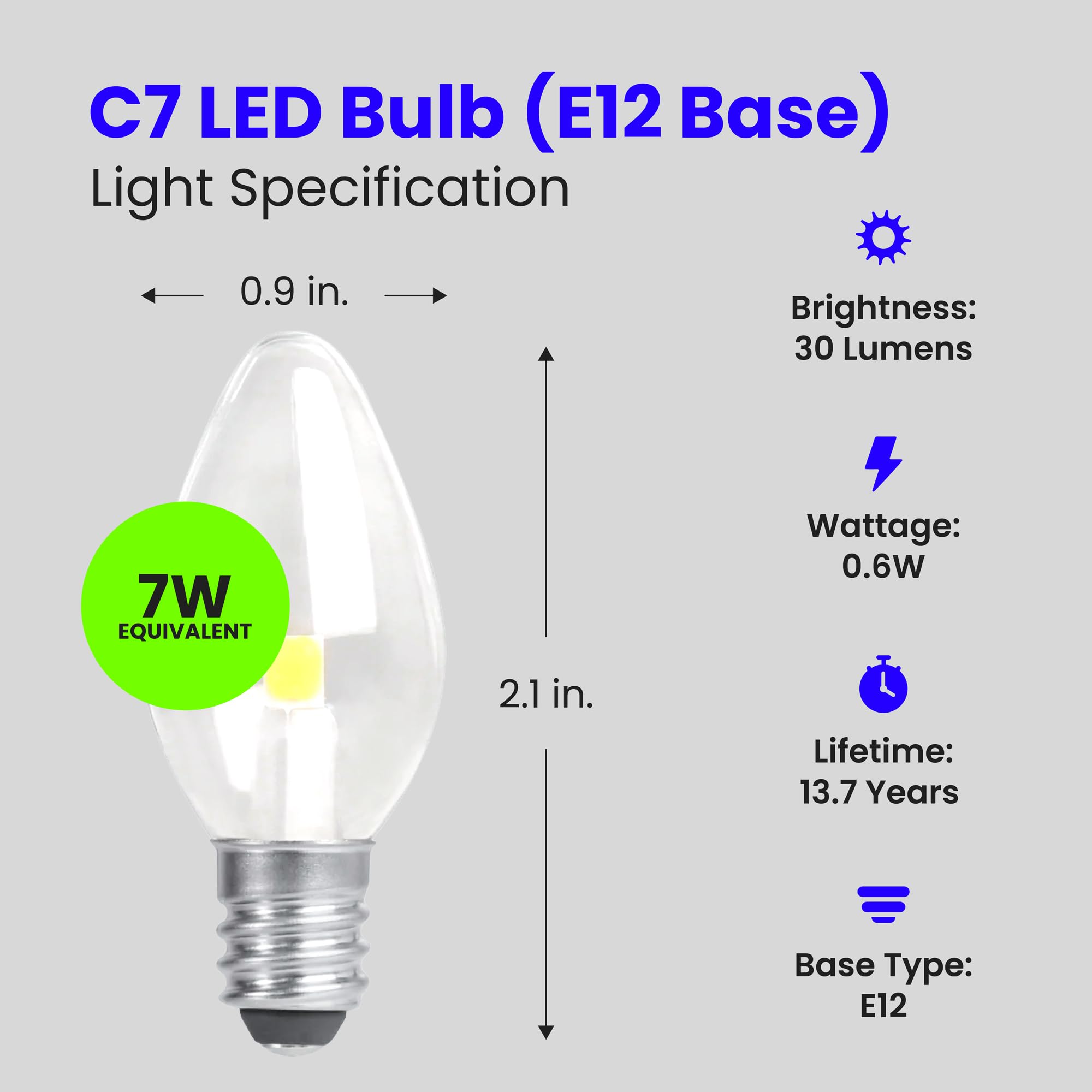 Feit Electric C7 LED Night Light Bulb, 0.6W, 4000K Cool White, Clear, 2 Count, Candelabra Base, Model BPC7/LED