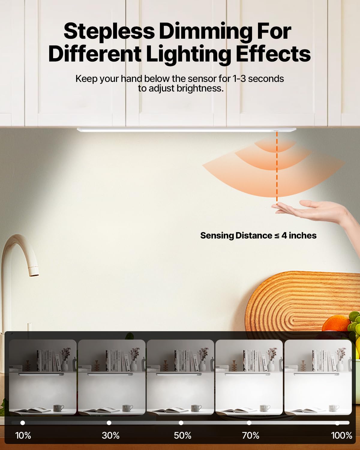 16 Inch Under Cabinet Light, Hand Wave Sensor 83 Led Indoor Cabinet Lighting, Usb Rechargeable Cordless Closet Light, Stepless D