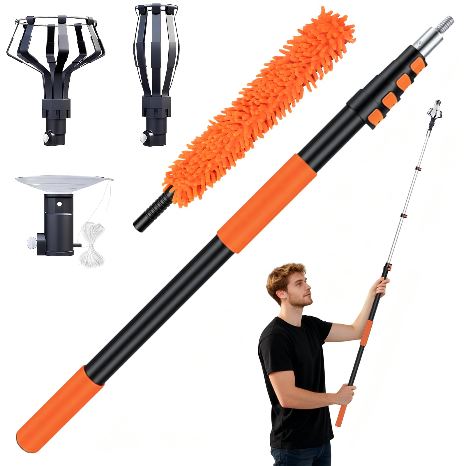 Generic Light Bulb Changer - 26FT Telescopic Extension Pole, Aluminum, Orange, Model BC-RCHLC-001, Ideal for High Ceilings and Recessed Lights