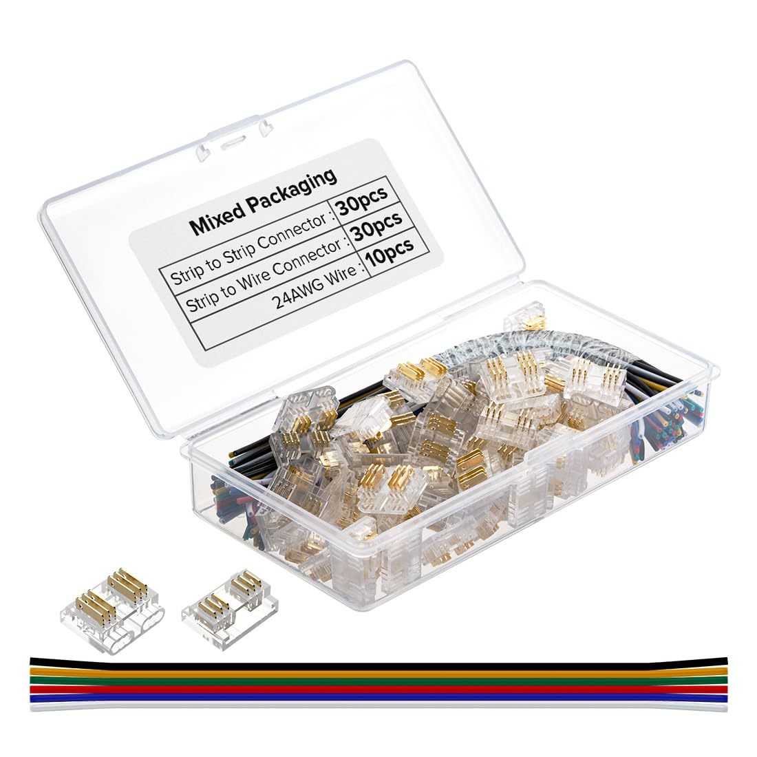 BTF-LIGHTING FCOB 6Pin 12mm 0.47in Transparent Connector Kit 30pcs Strip to Wire 30pcs Gapless Solderless Connectors 10pcs 5.9in