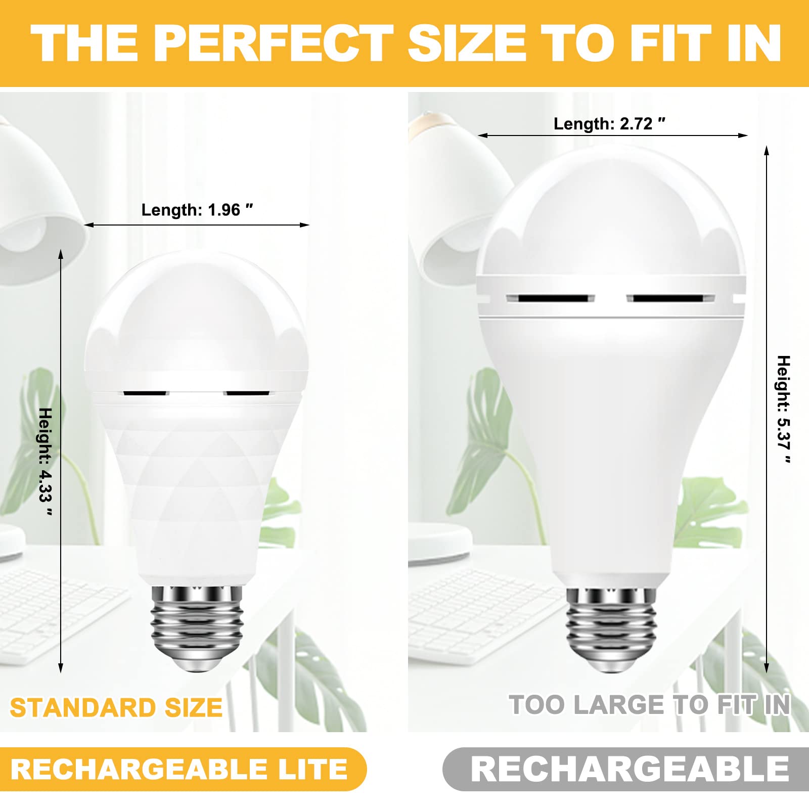 Neporal A19 Emergency Rechargeable Light Bulbs - 6 Pack, 12W LED, 5000K Daylight, E26, Battery Operated, White, Model QP15