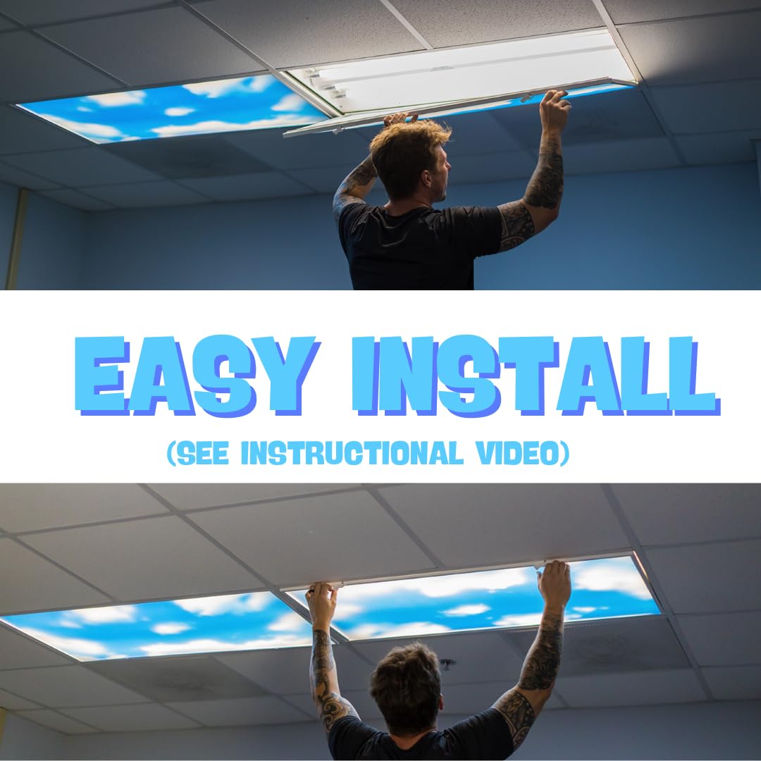 Shademagic - 4 Pack Of Fluorescent Light Covers - 2X4 Film Insert For Ceiling Light Diffuser Panels - Sky Clouds - For Classrooms And Offices - Decorative Lighting (4)