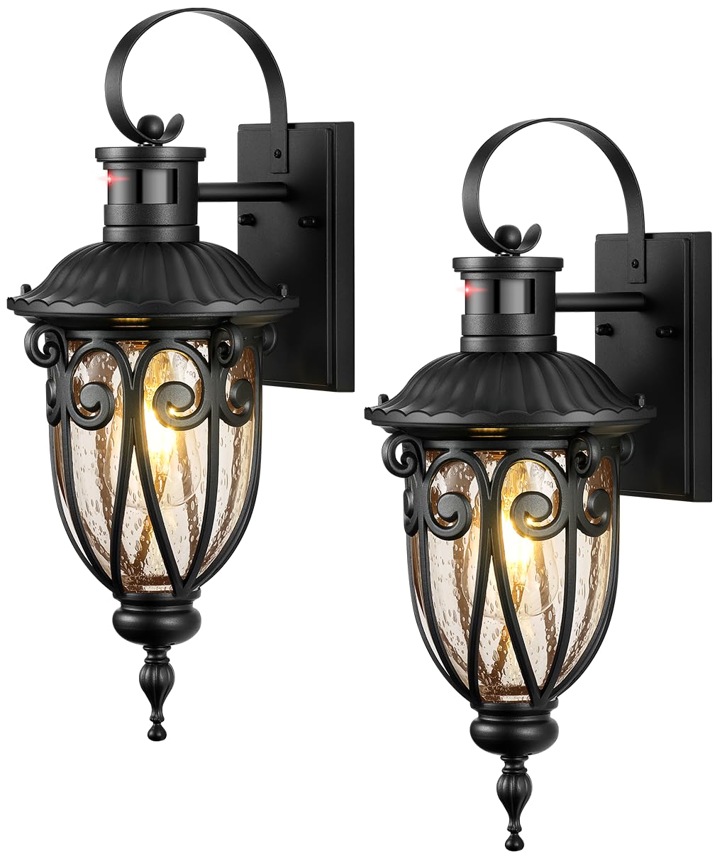 VIANIS Motion Sensor Outdoor Lights, Dusk to Dawn Outdoor Motion Sensor Light, 2 Pack Exterior Lighting Fixtures with Seed Glass