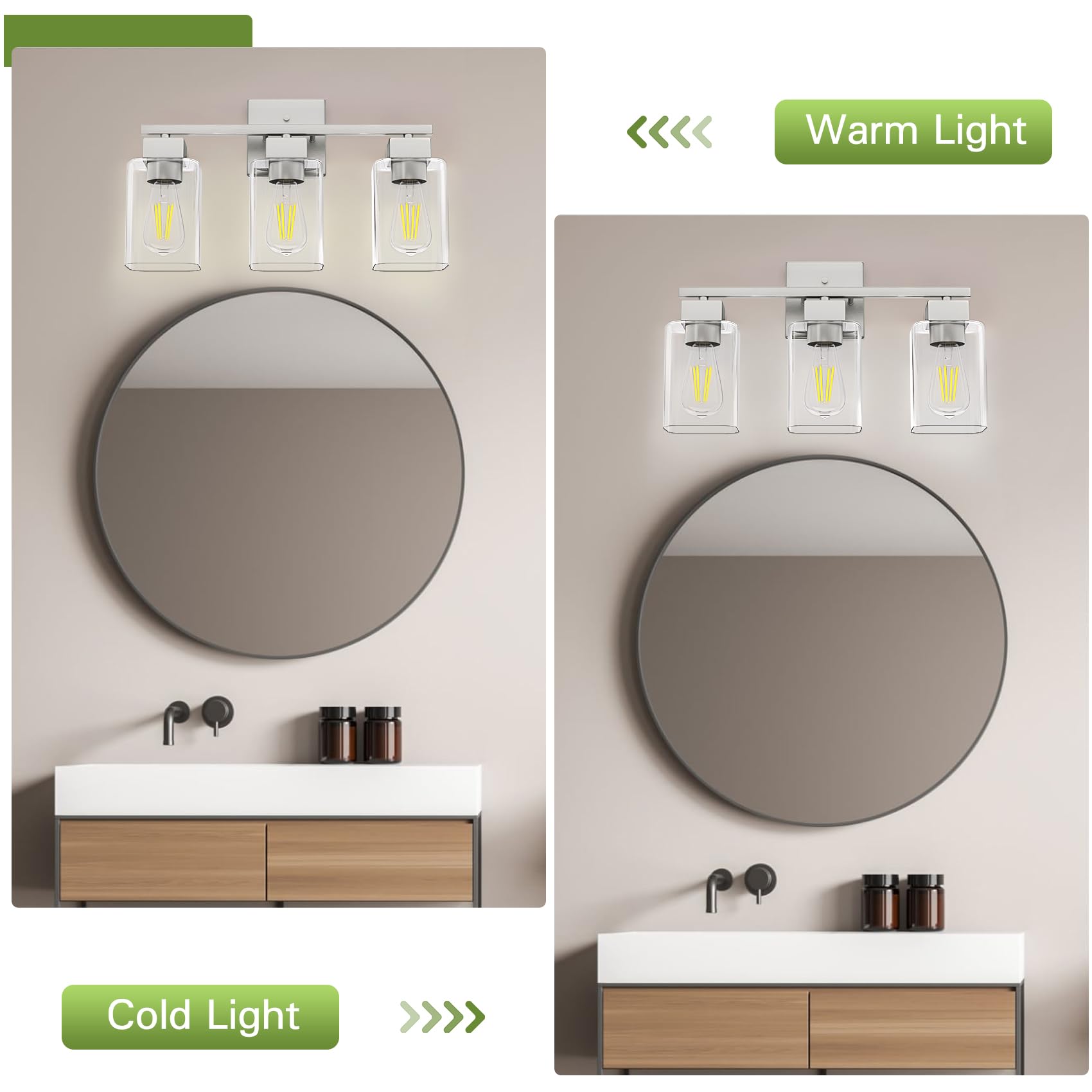 Espird Brush Nickel Bathroom Vanity Light - 3 Light Bathroom Light Fixture Square Design & UL Certification & Square Bath Room L